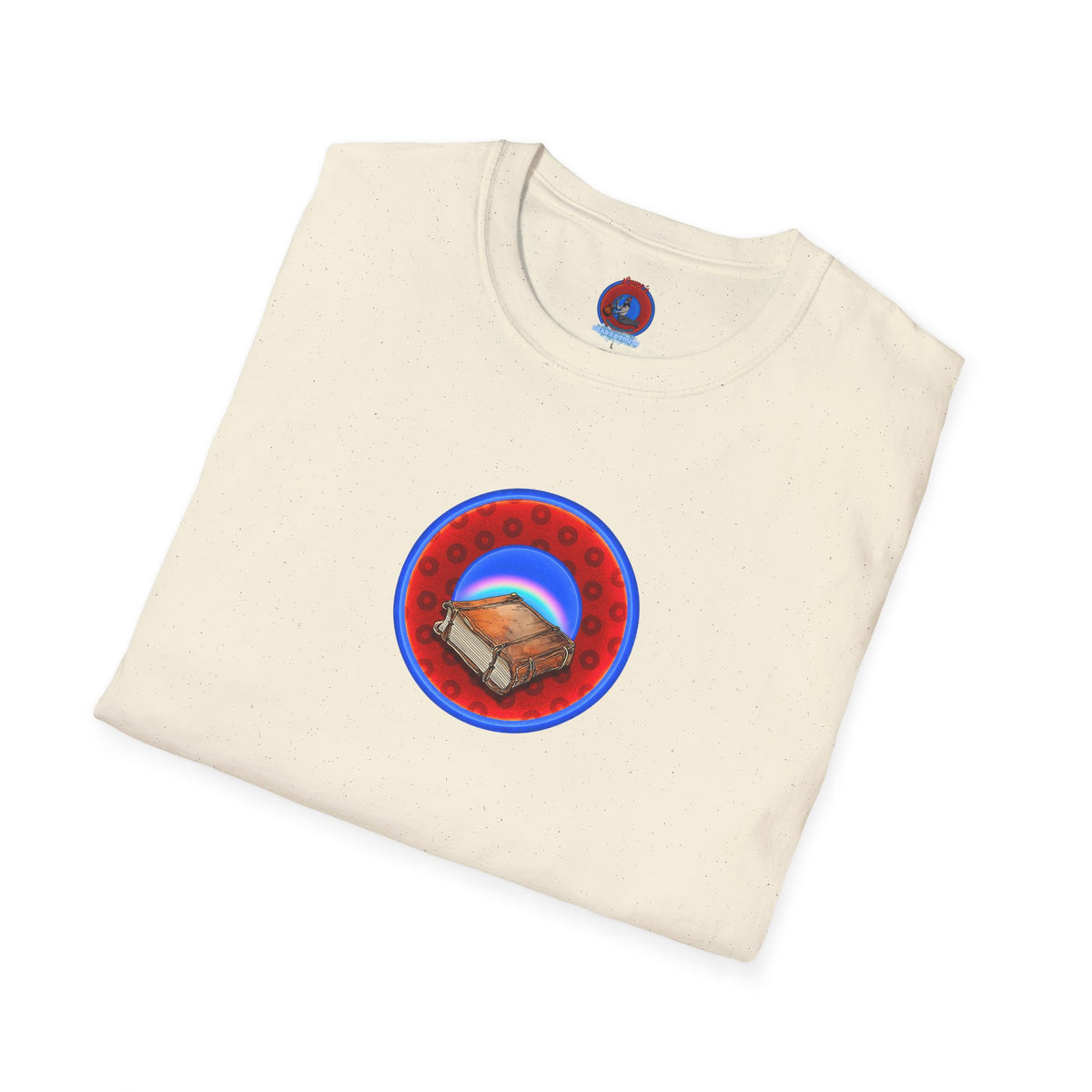 Classic Donut Tee - Unisex Soft-Style - "Read the F'ing Donut Book" - paradoxical widemouthed red/blue donut - variant 2