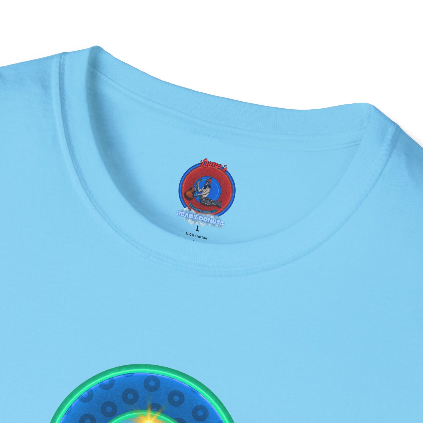Classic Donut Tee - Unisex Soft-Style - "Devil's Drowning Donuts" - blue/green paradox donut