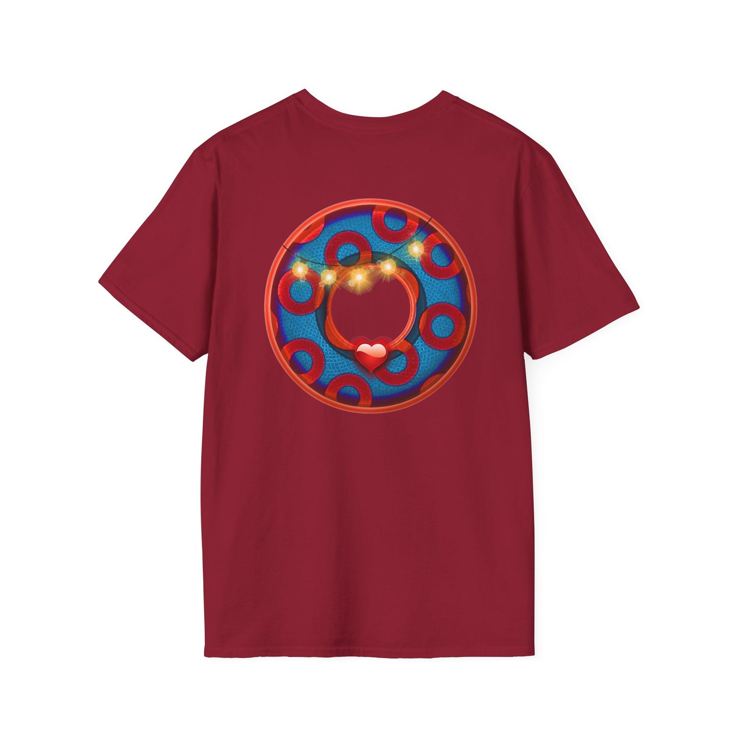 Classic Donut Tee - Unisex Soft-Style - "MORE Donuts Please" - rustic dark blue/red paradox donut - variant 1