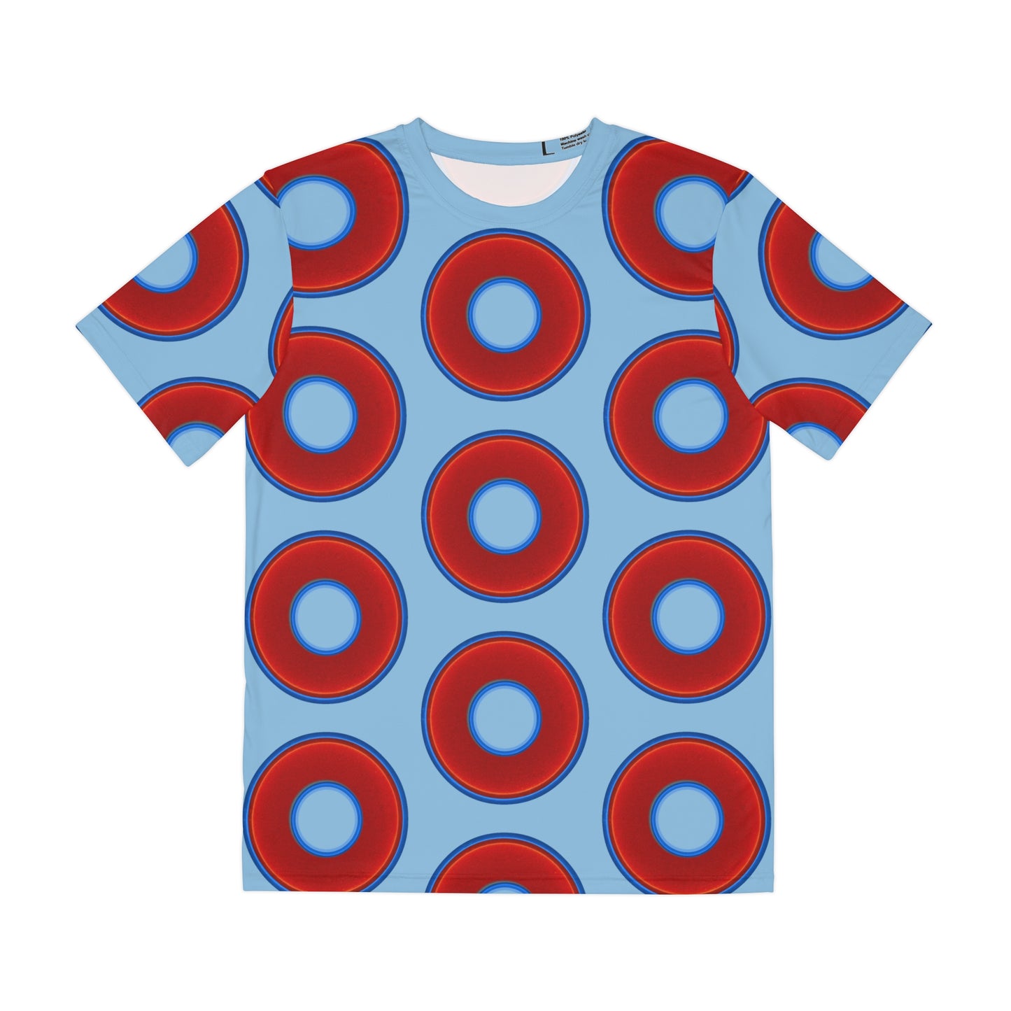Multi-Beastie Giant Donut AOP Polyester Tee - red vivid donut print w/sky blue background