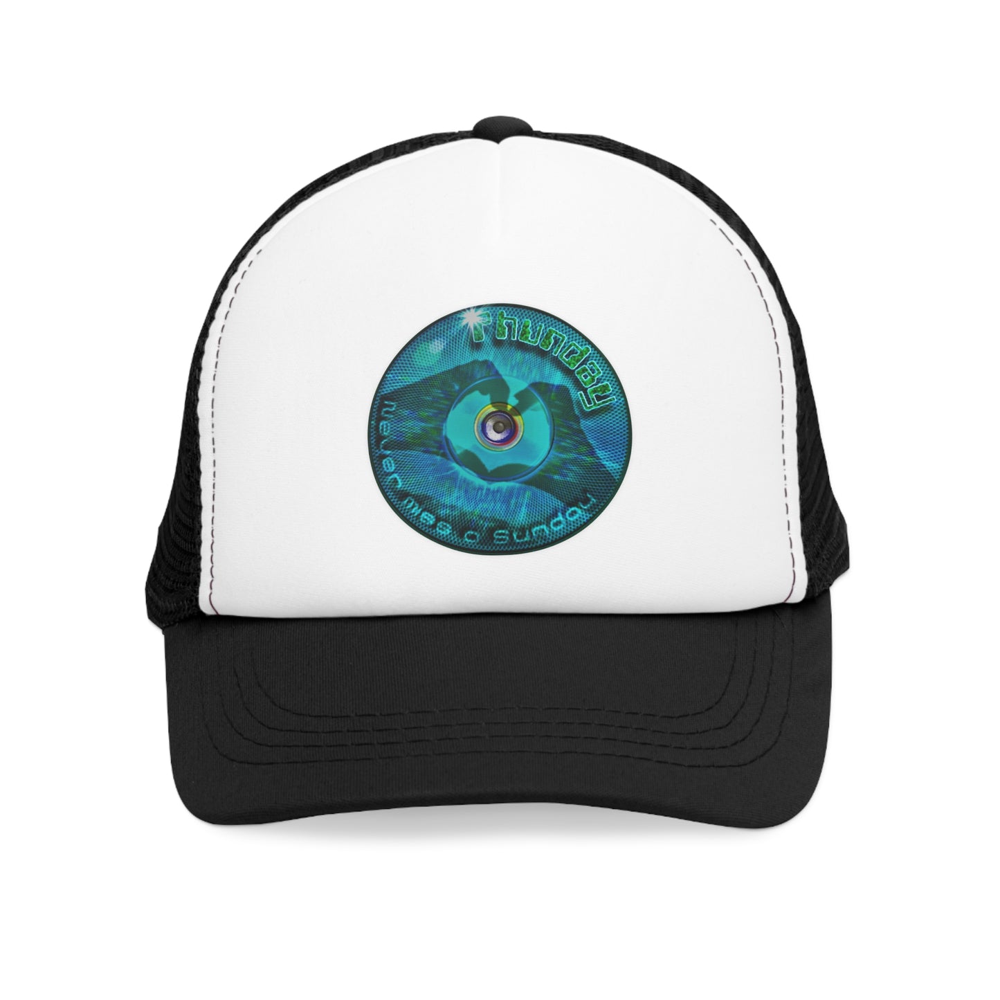 Lumpy Trucker Hat - "Never Miss a Sunday " - variant 1 - turquoise donut