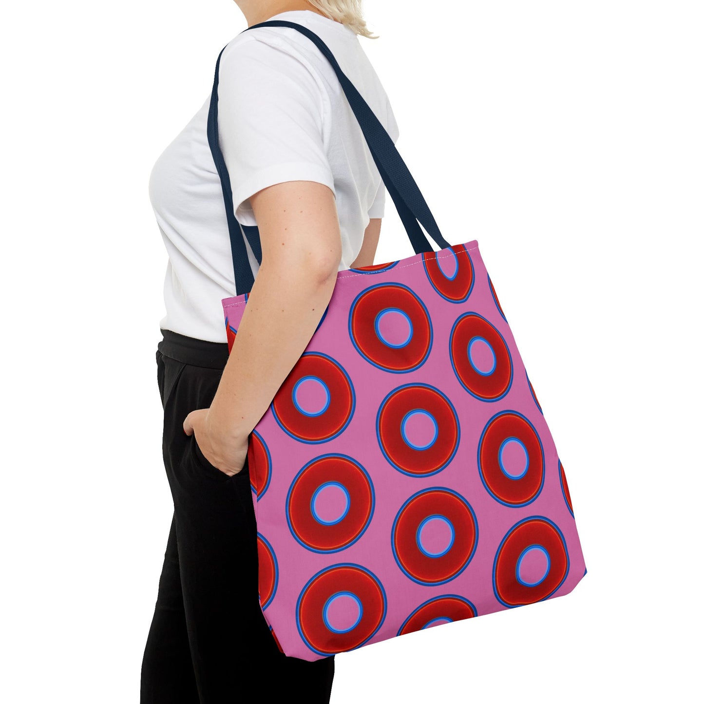 Lumpy Beach/Tote Bag - red vivid donuts w/light pink background