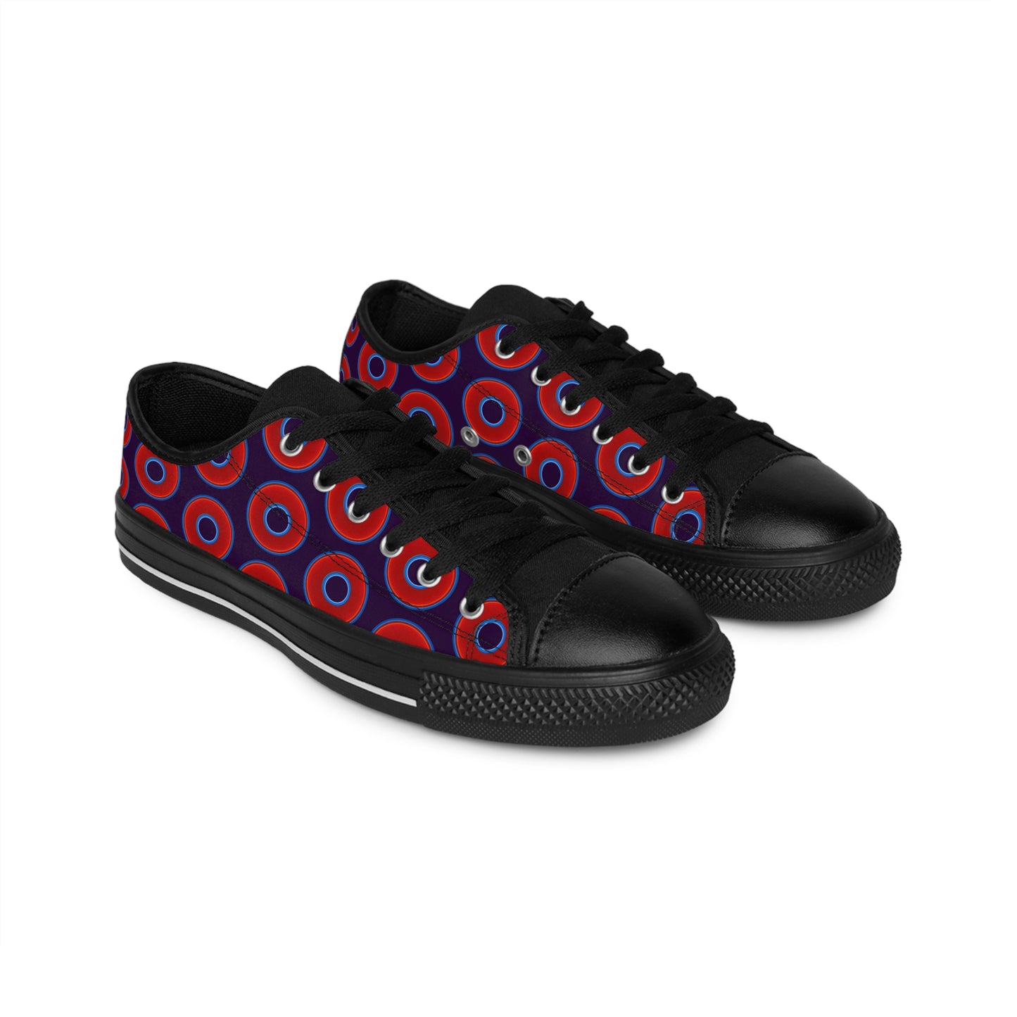 Women's Cushiony Convectors - Low Top - large red vivid donut print w/midnight purple background
