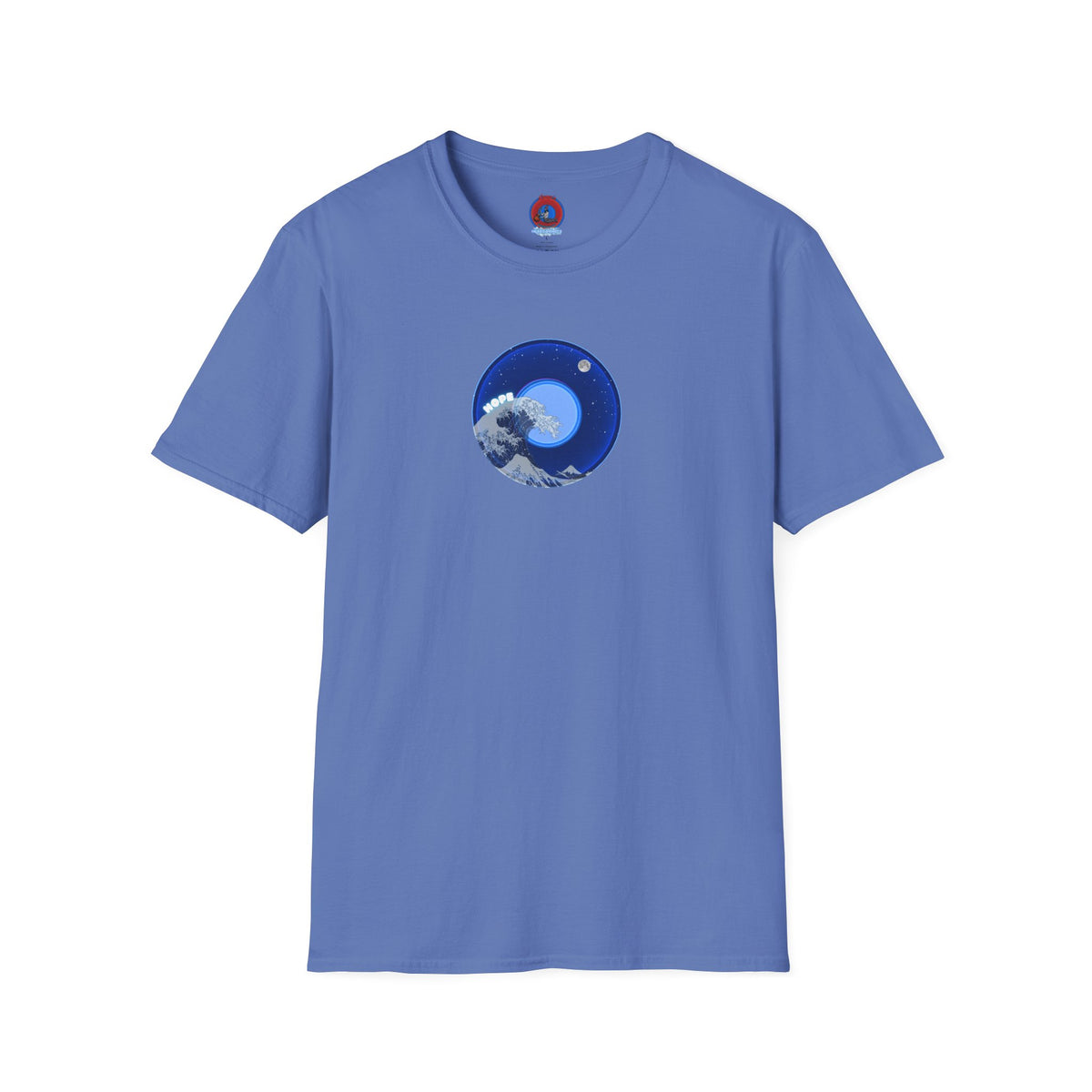Classic Donut Tee - Unisex Soft-Style - "The Hopeful Waving Donut" - vivid blue donut - variant 1