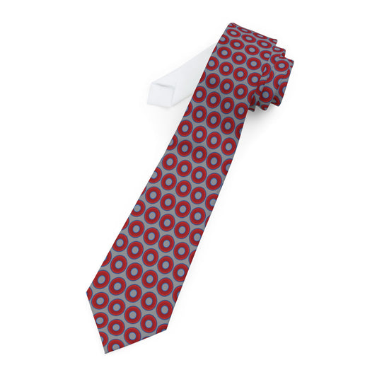 The Lumpy Necktie - vivid red donut print w/gray background