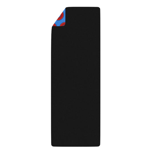 Lumpy Donut Yoga Mat :) - 24″ x 70" - vivid red donut print w/light royal blue background