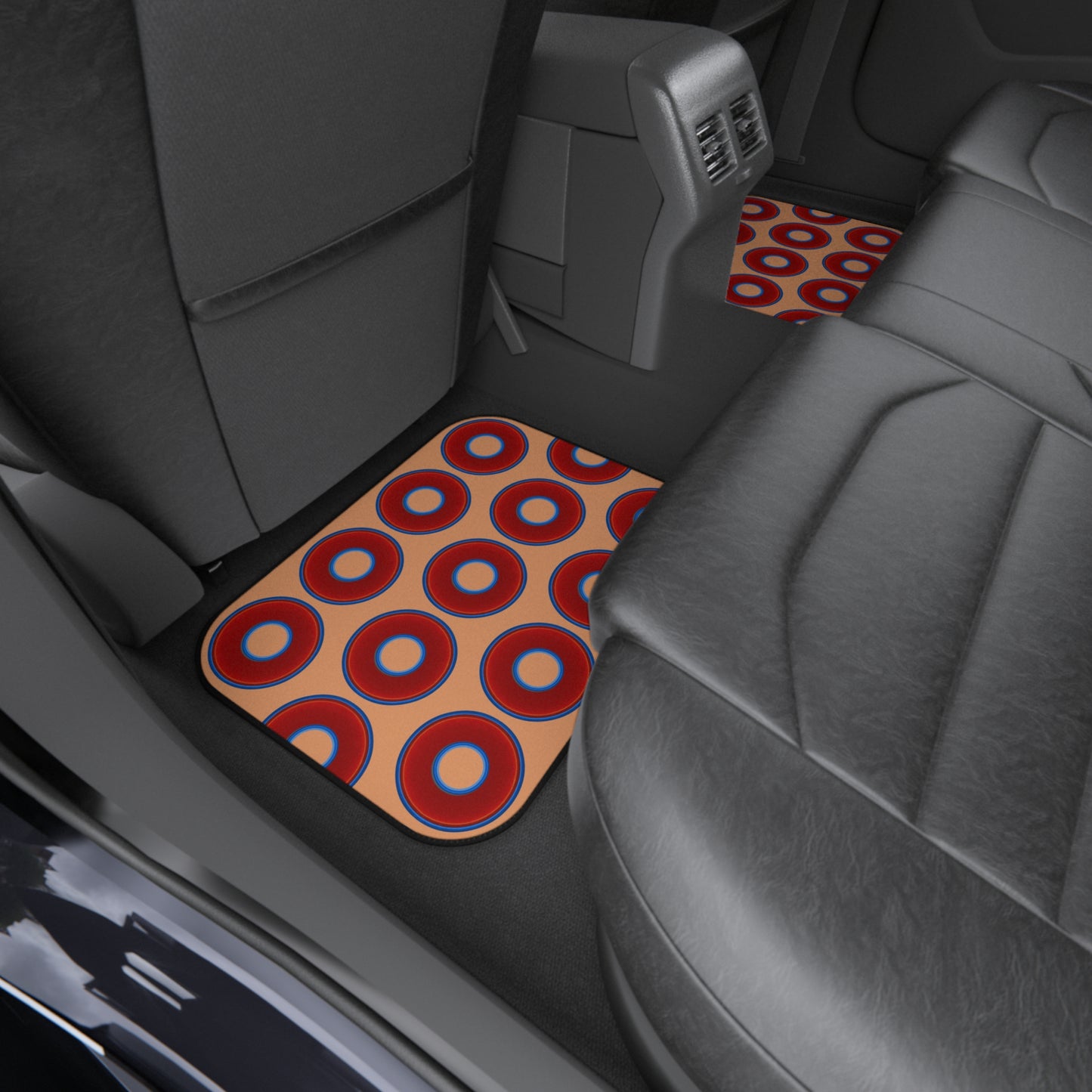 Contacted Car Mats - vivid donut print w/peach background