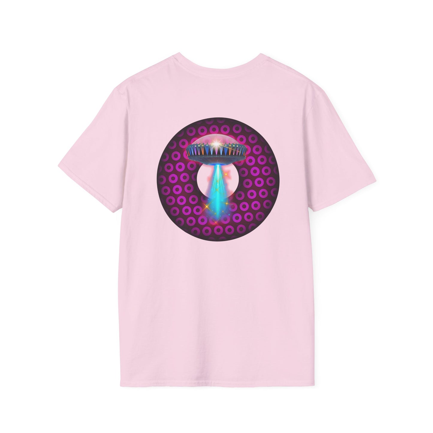 Coffee Traders Tee - Unisex Soft-Style - "Blastoff " - paradoxical donuts - variant 2 - logo front/mothership back