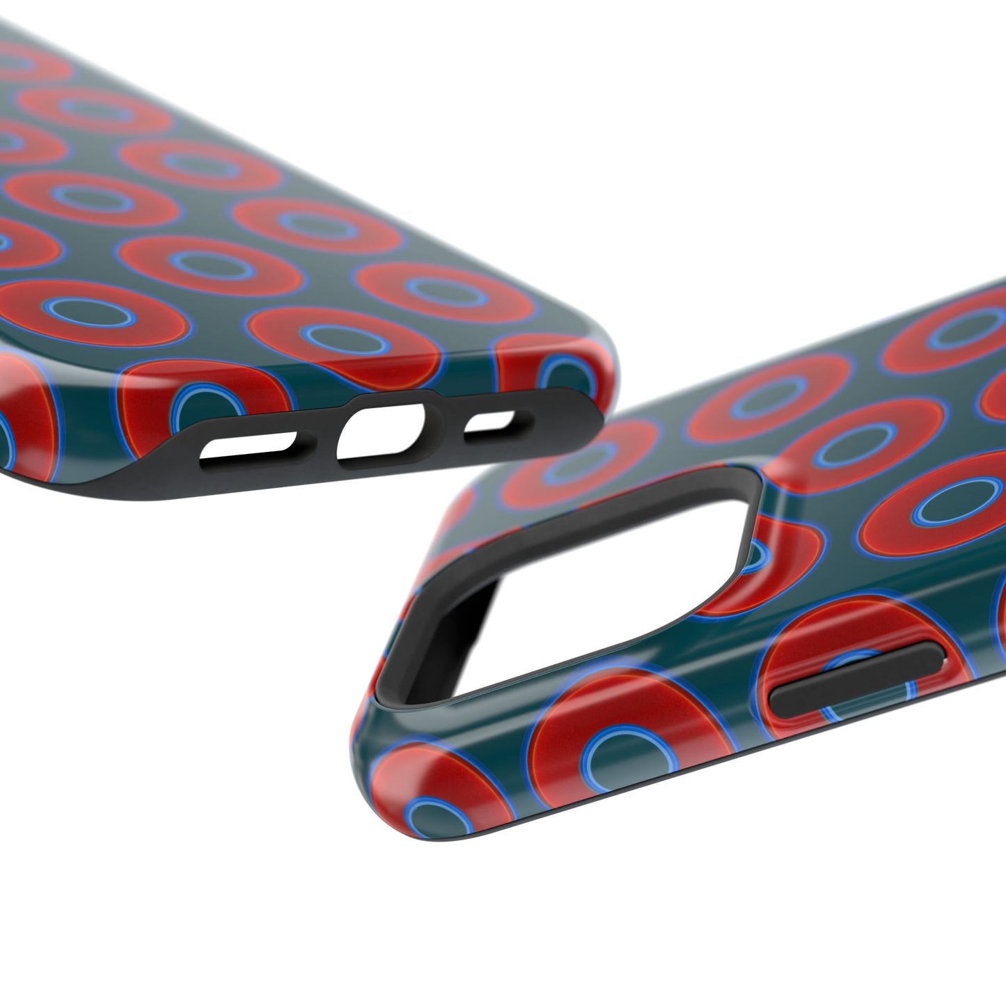 Impact-Resistant Lumpy Donut Case - red vivid donut print w/midnight green background
