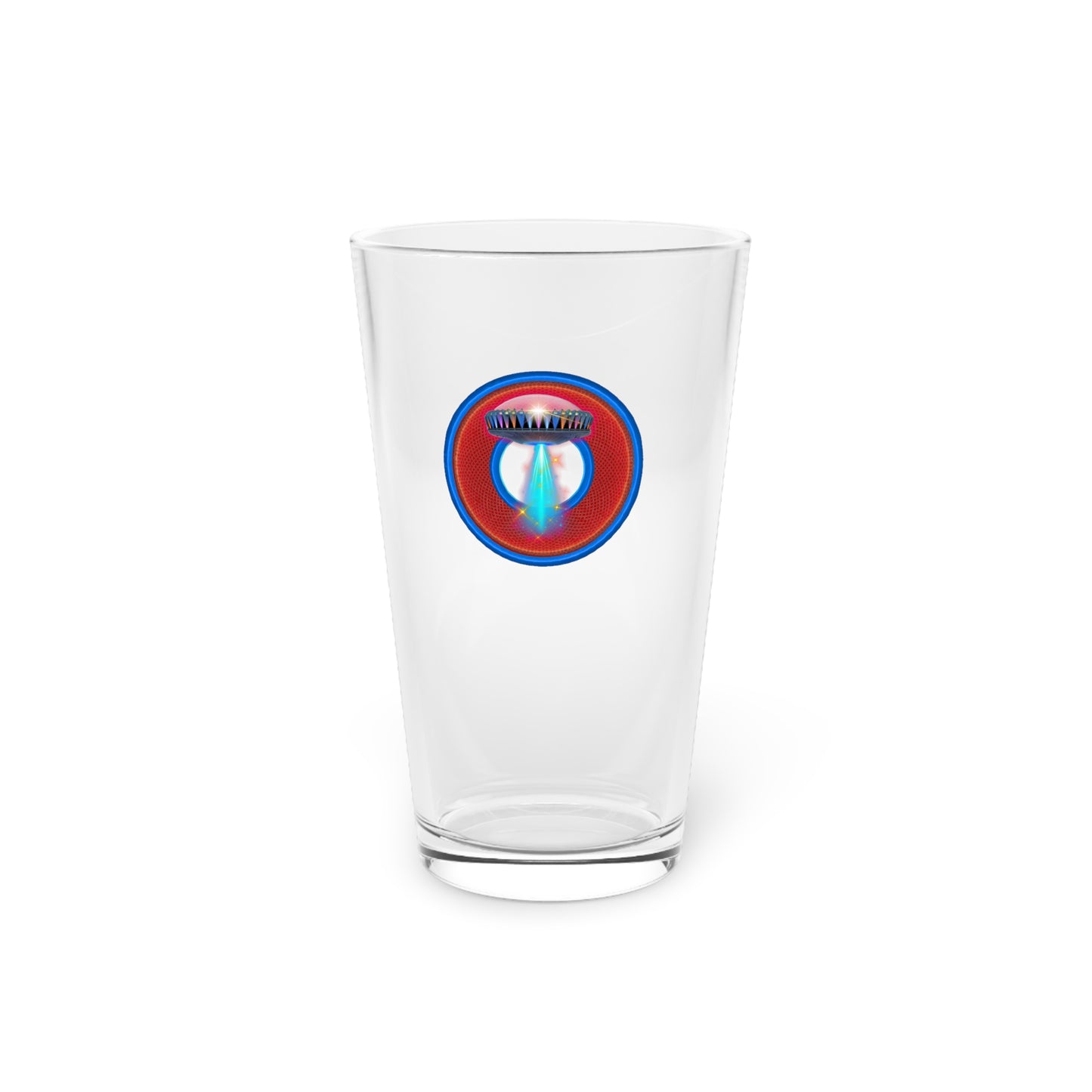 16oz Lumpy Pint Glass - "Mothership of a Pint" - rustic red/light blue donut