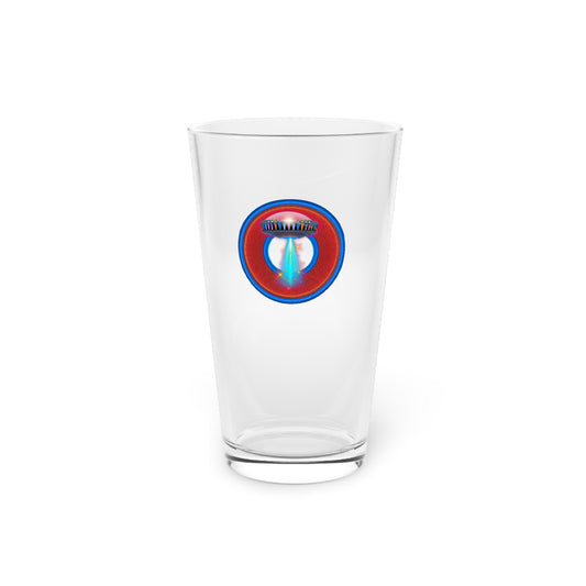 16oz Lumpy Pint Glass - "Mothership of a Pint" - rustic red/light blue donut