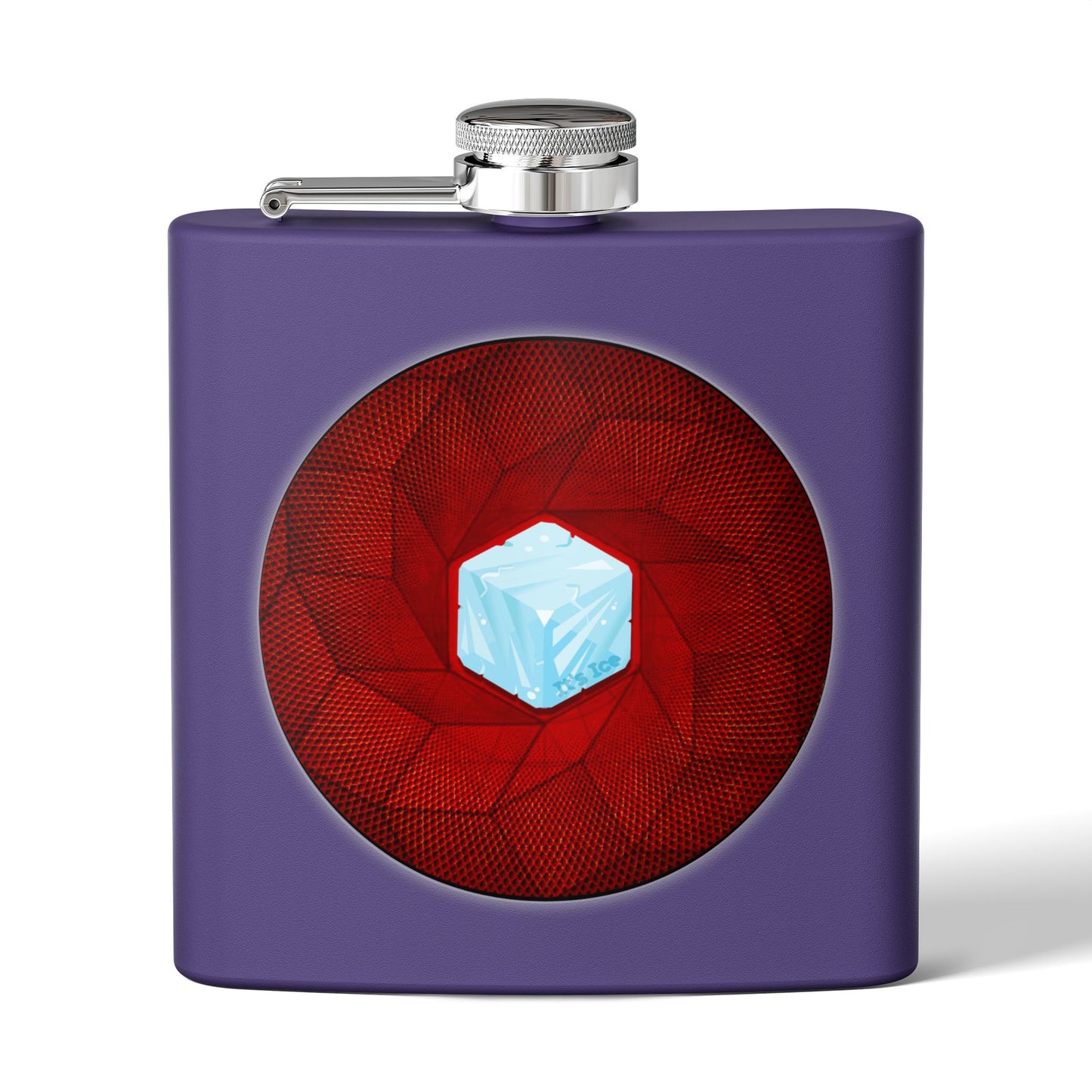 Lump's Donut Flask 6 oz -  "It's Ice... Cube's Donut Flask" - variant 1 - red cubed donut - [*w/your choice of 6 backgrounds]