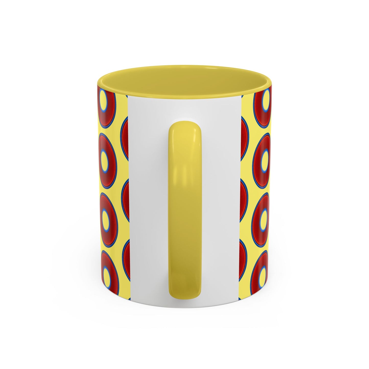 Lump's Grumpy Coffee Mug - vivid red donuts w/yellow background