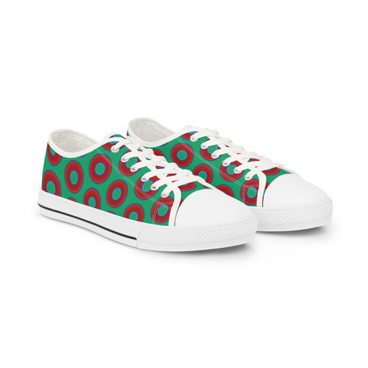 Men's - Chuck Taylors - large vivid red donut print w/jade green background