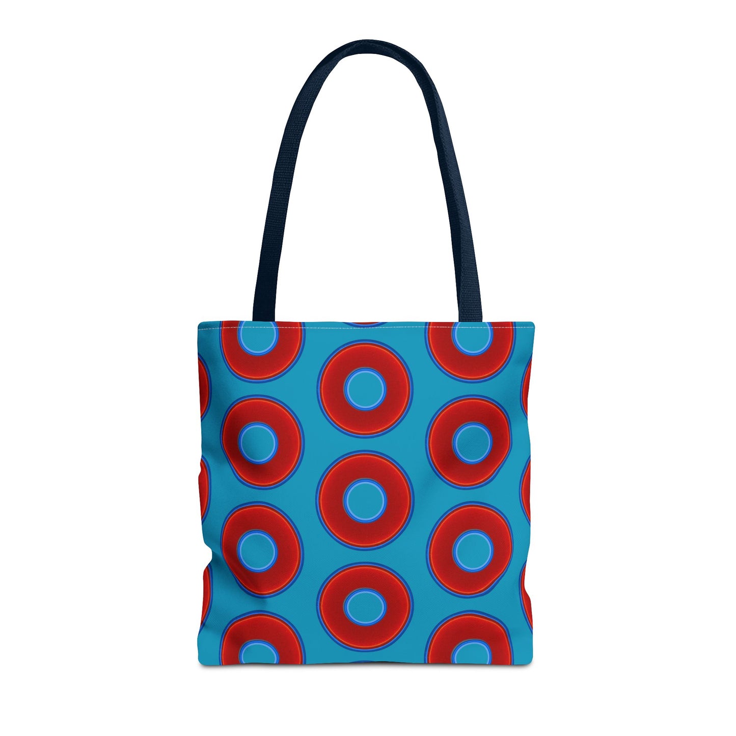 Lumpy Beach/Tote Bag - red vivid donuts w/aquamarine blue background