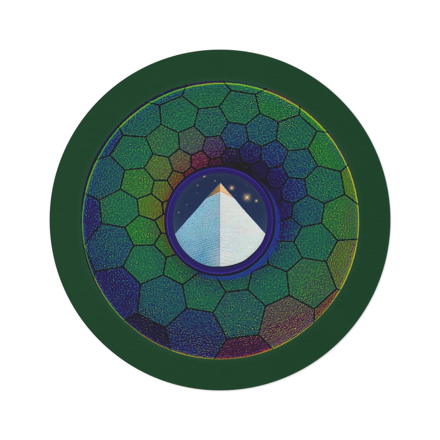 Round Room - 5 ft x 5 ft Lumpy Donut Rug - "Limestone Donut Rug so Large" - green hexadonut w/deep pond green - variant 7