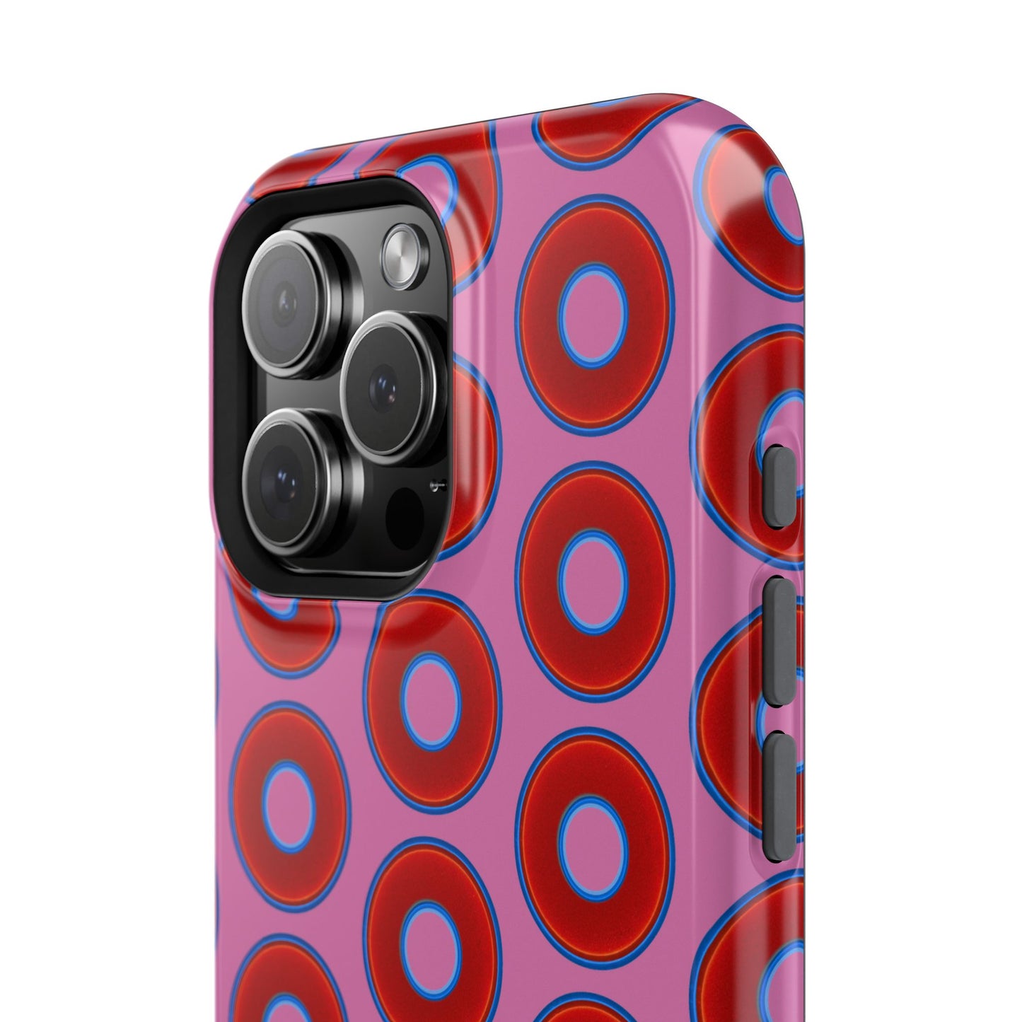 Impact-Resistant Lumpy Donut Case - red vivid donut print w/pink background