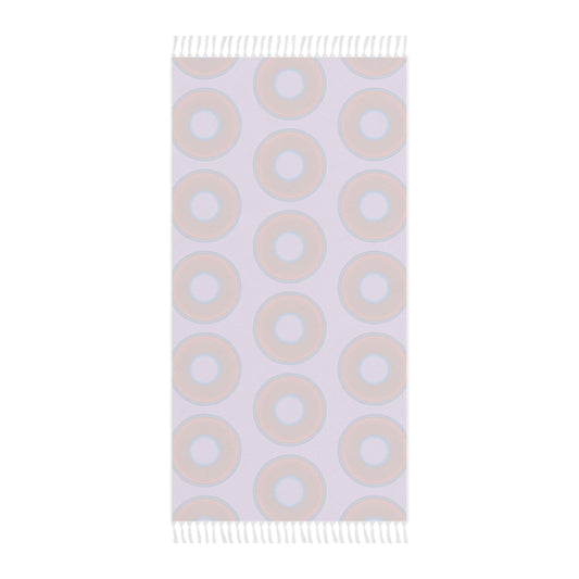Oversized Lumpy Beach Towel - vivid red donuts w/wisteria purple background