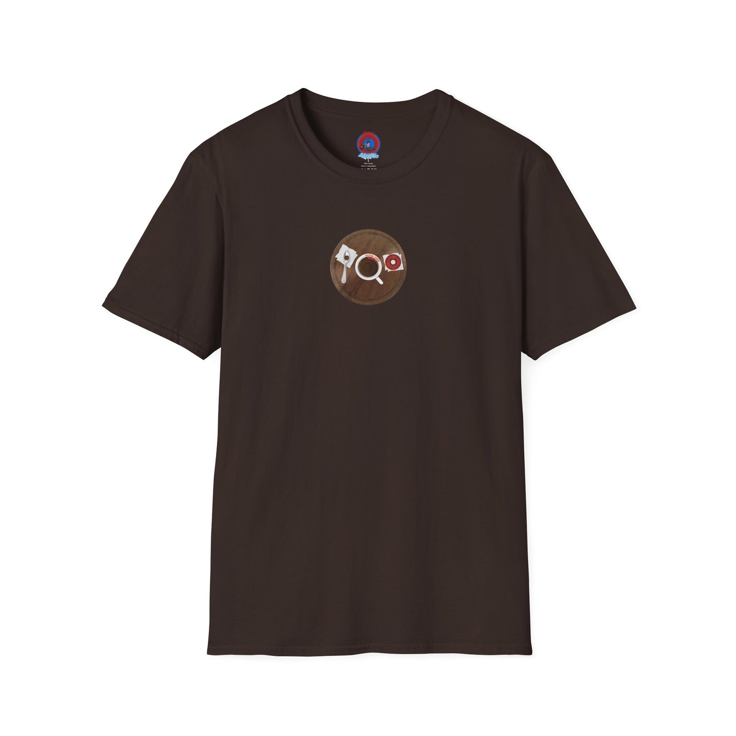 Coffee Traders Tee - Unisex Soft-Style - "Columbia House CDs " - paradoxical donut - variant 1 - coffee front/logo back