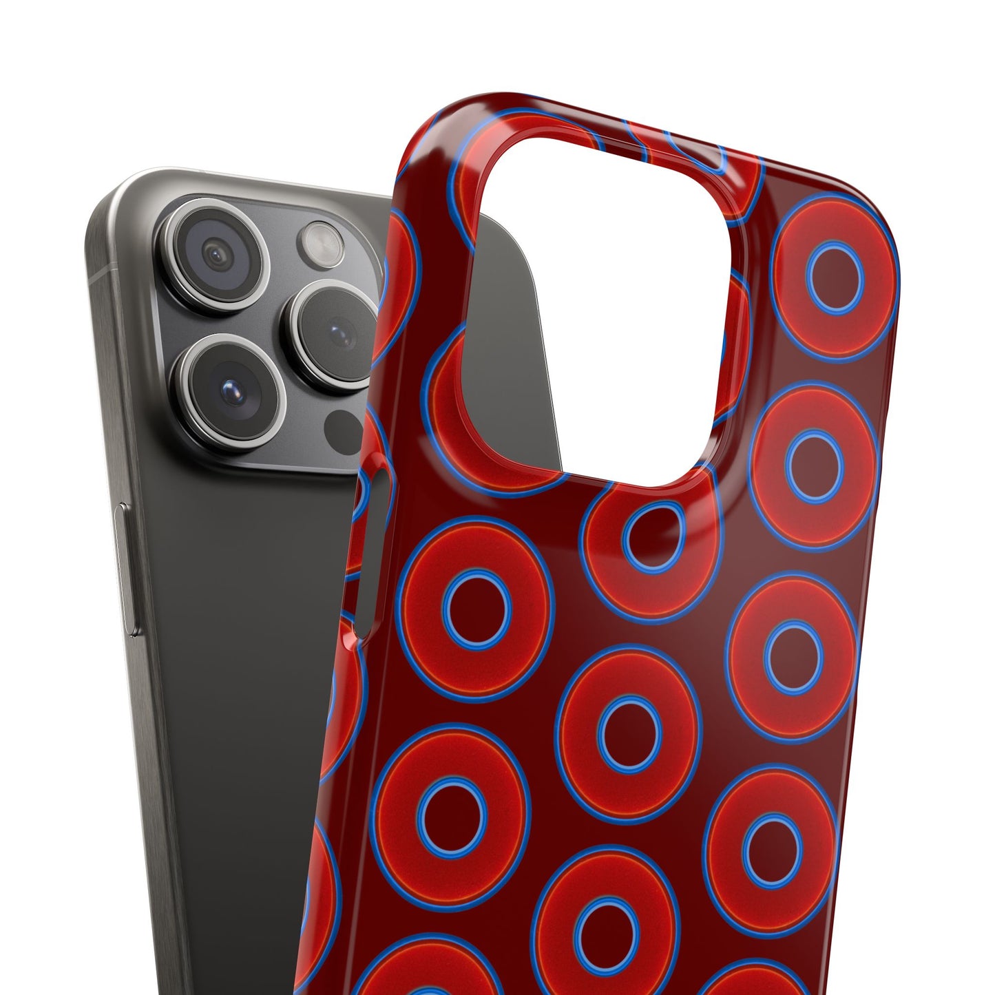 Lumpy Donut Snap Case - red vivid donut print w/dark red background