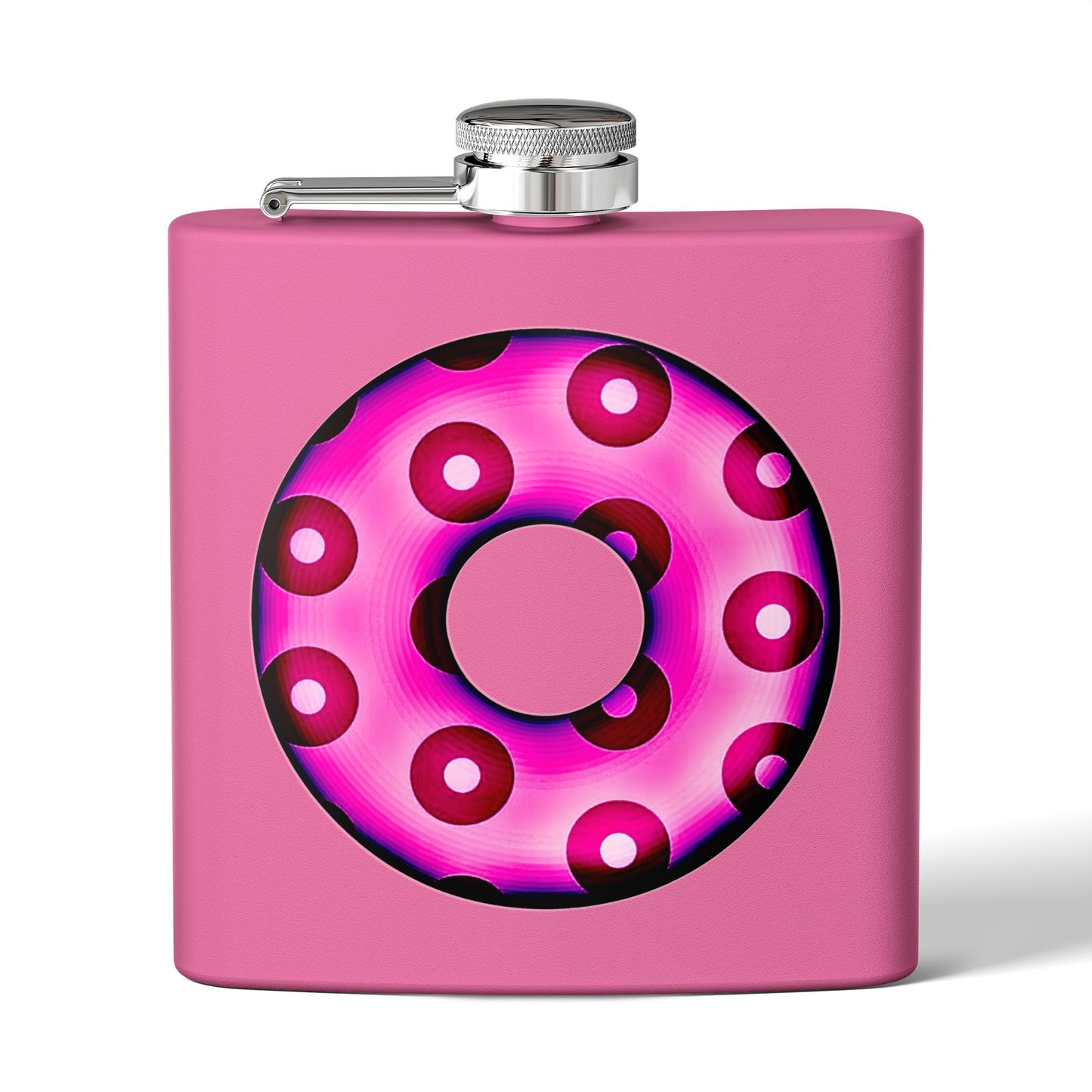 Lump's Donut Flask 6 oz -  Hot Magenta/Red Blimpy Paradox Donut - [*w/your choice of 6 backgrounds]