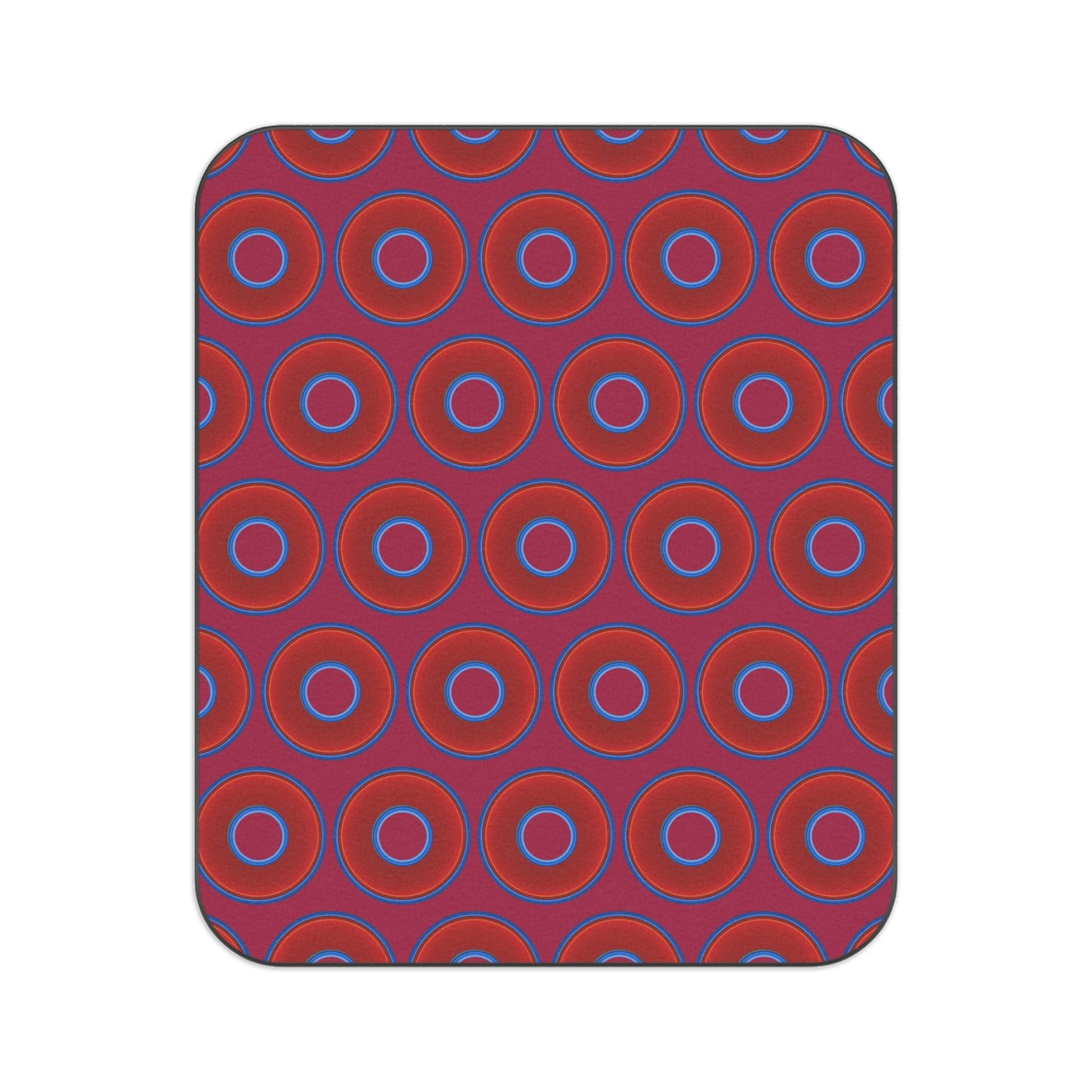 The Lumpy Party Blanket - giant water-resistant outdoor blanket [61" x 51"] - vivid red donuts w/dark magenta background