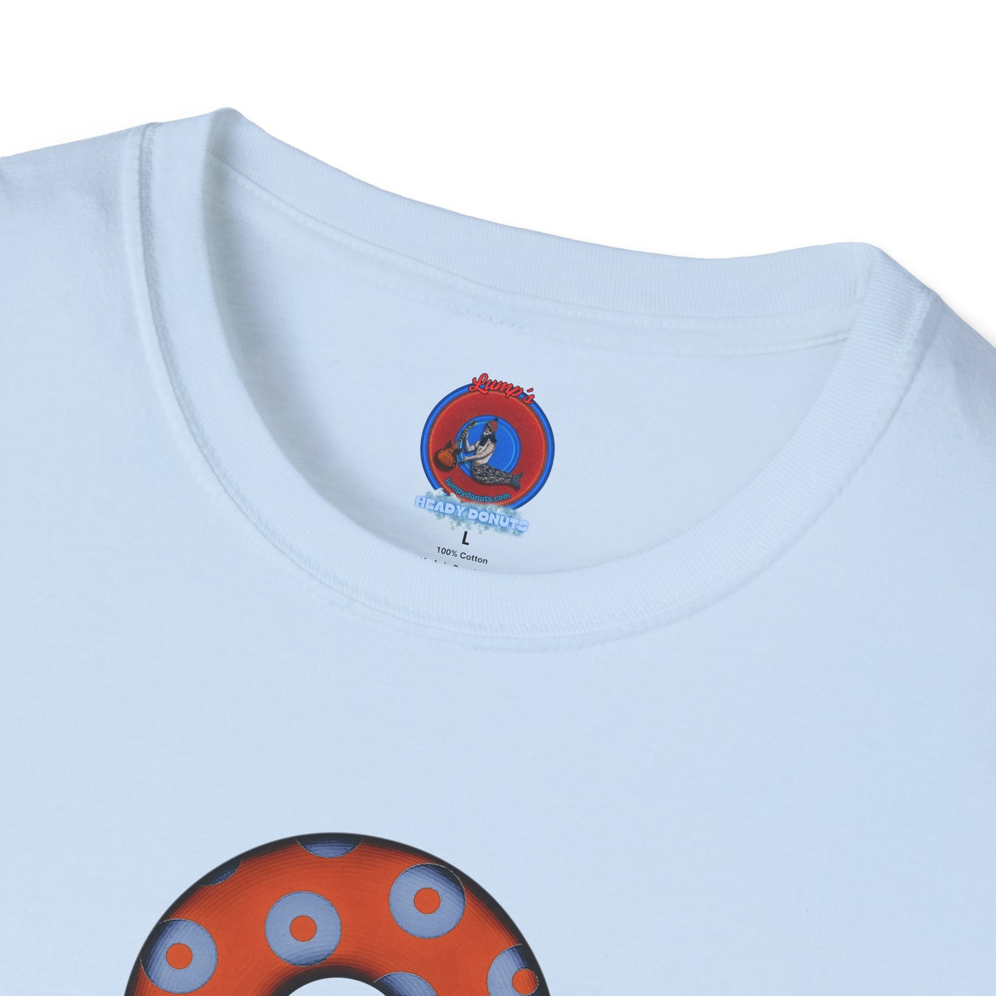 Plain Donuts/Unisex Soft-Style - "Plain Blimpy Paradoxical Donuts" - light blue/orange donuts
