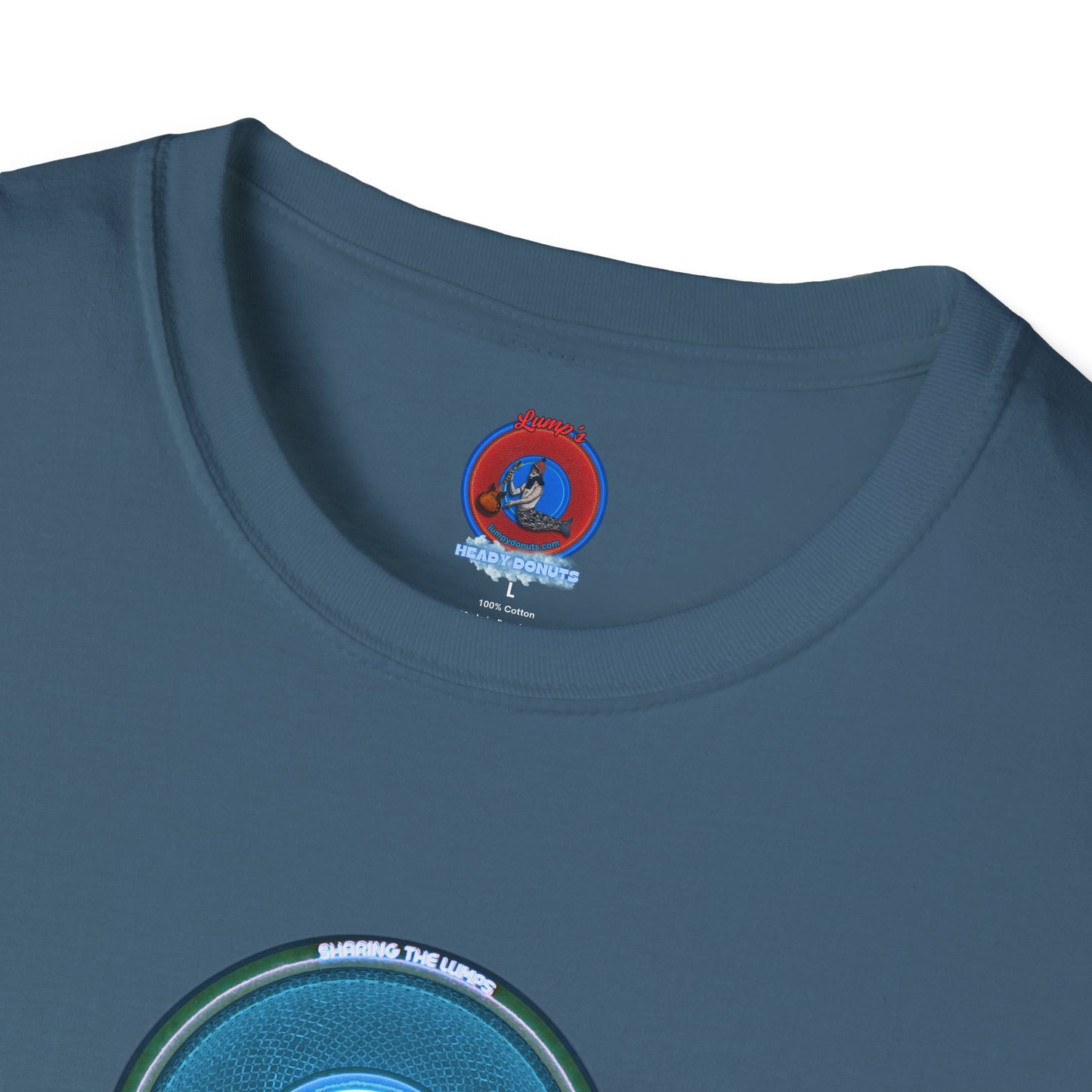 Classic Donut Tee - Unisex Soft-Style - "Lumpy Collective Donut" - aquamarine blue/green lumpy donut - variant 3