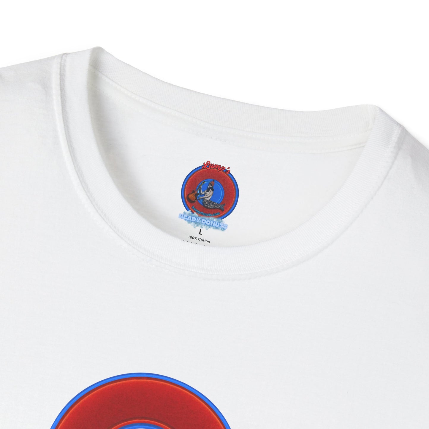 Classic Donut Tee - Unisex Soft-Style - "Ocean Donuts of Love" - vivid red donut - variant 1