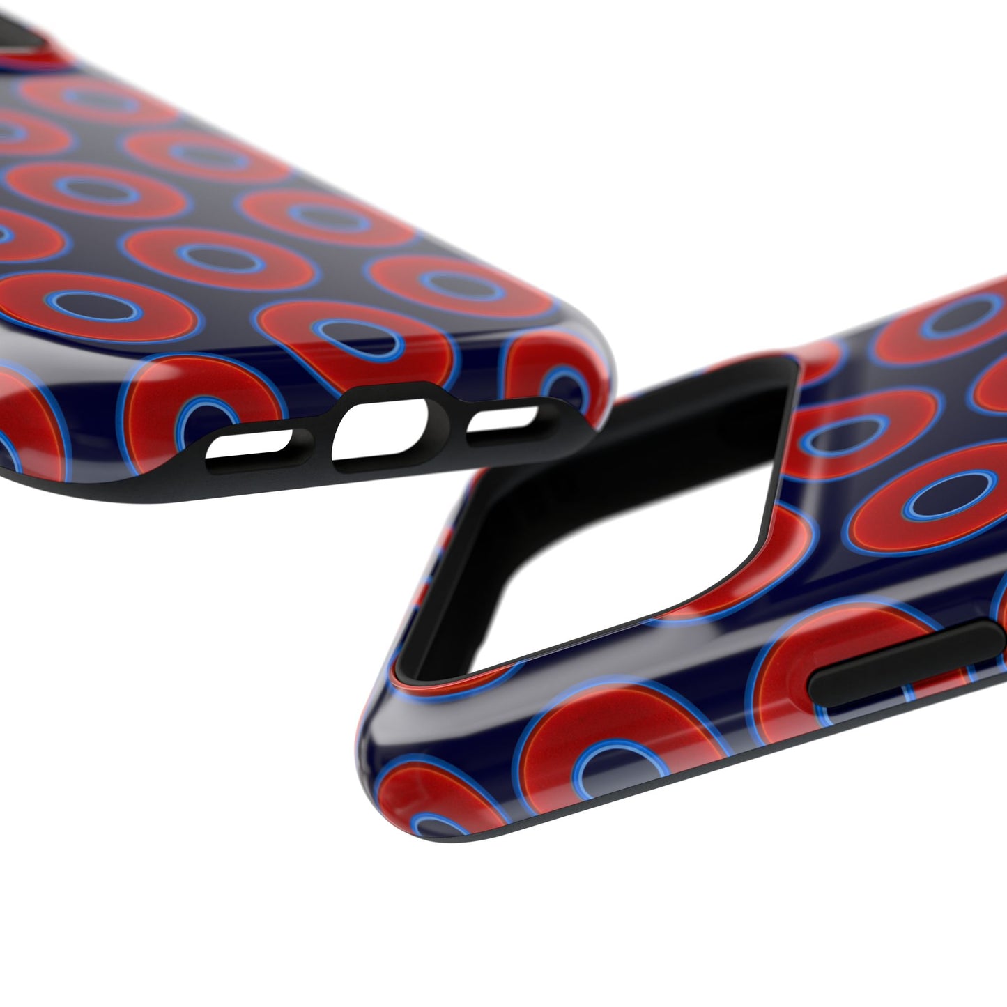Impact-Resistant Lumpy Donut Case - red vivid donut print w/midnight blue background