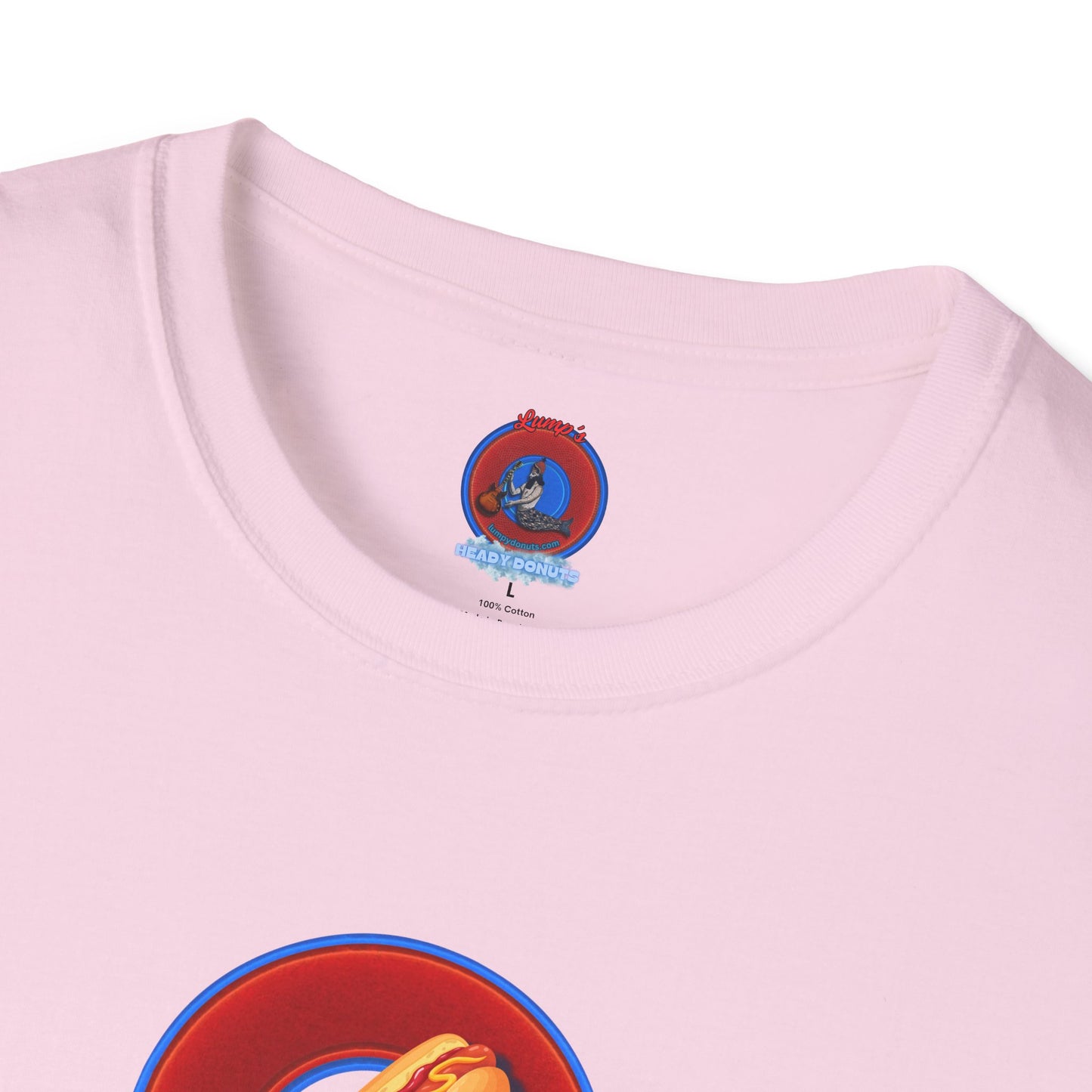 Classic Donut Tee - Unisex Soft-Style - "Viva Las Vegas Donut" -  vivid red donut w/raw dogger - variant 1