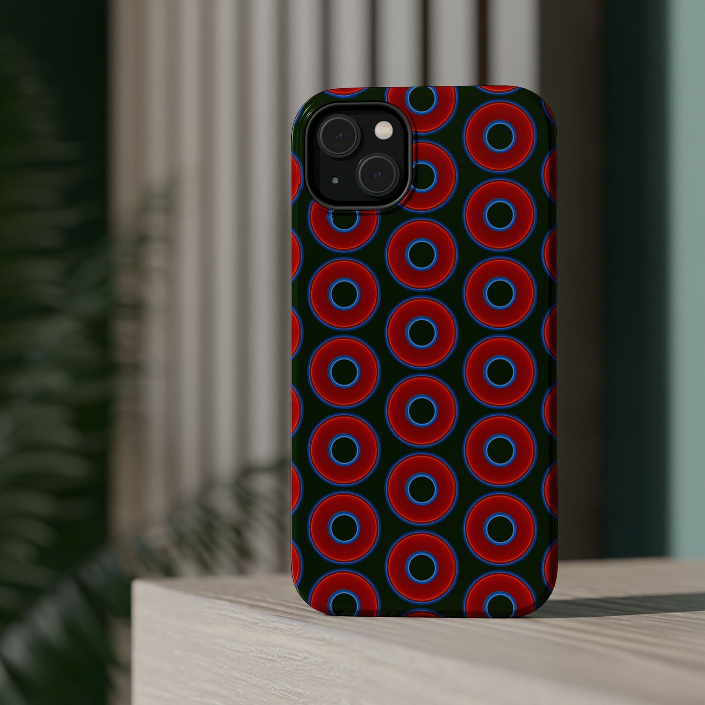 Magnetic Tough Donut Case - red vivid donut print w/deep forest green background