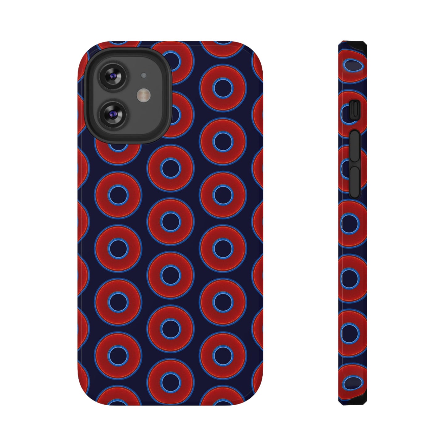 Impact-Resistant Lumpy Donut Case - red vivid donut print w/midnight blue background