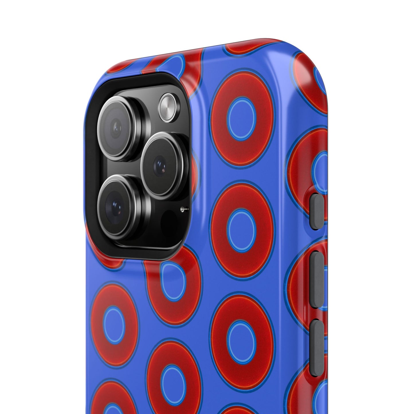 Impact-Resistant Lumpy Donut Case - red vivid donut print w/royal blue background