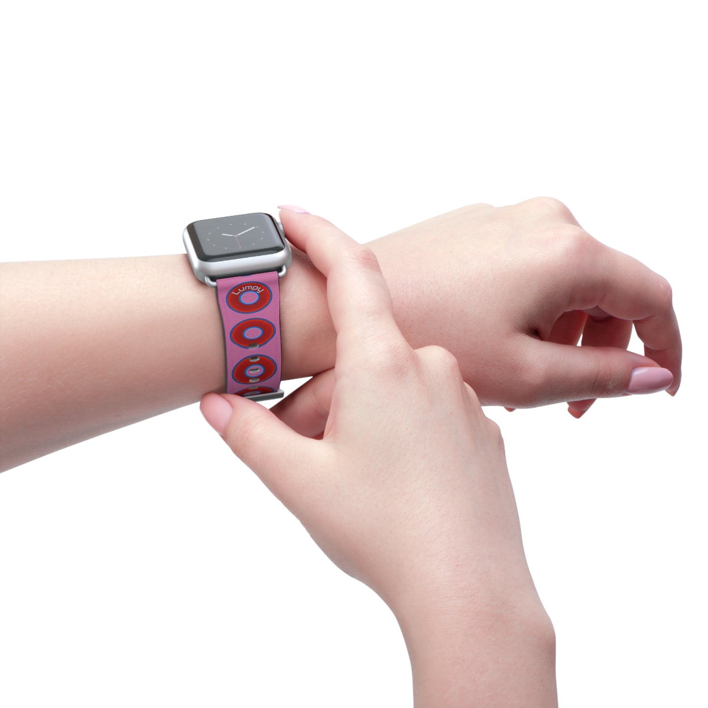 Lumpy Donut Wristband - compatible w/apple watch - red vivid donuts w/light pink background