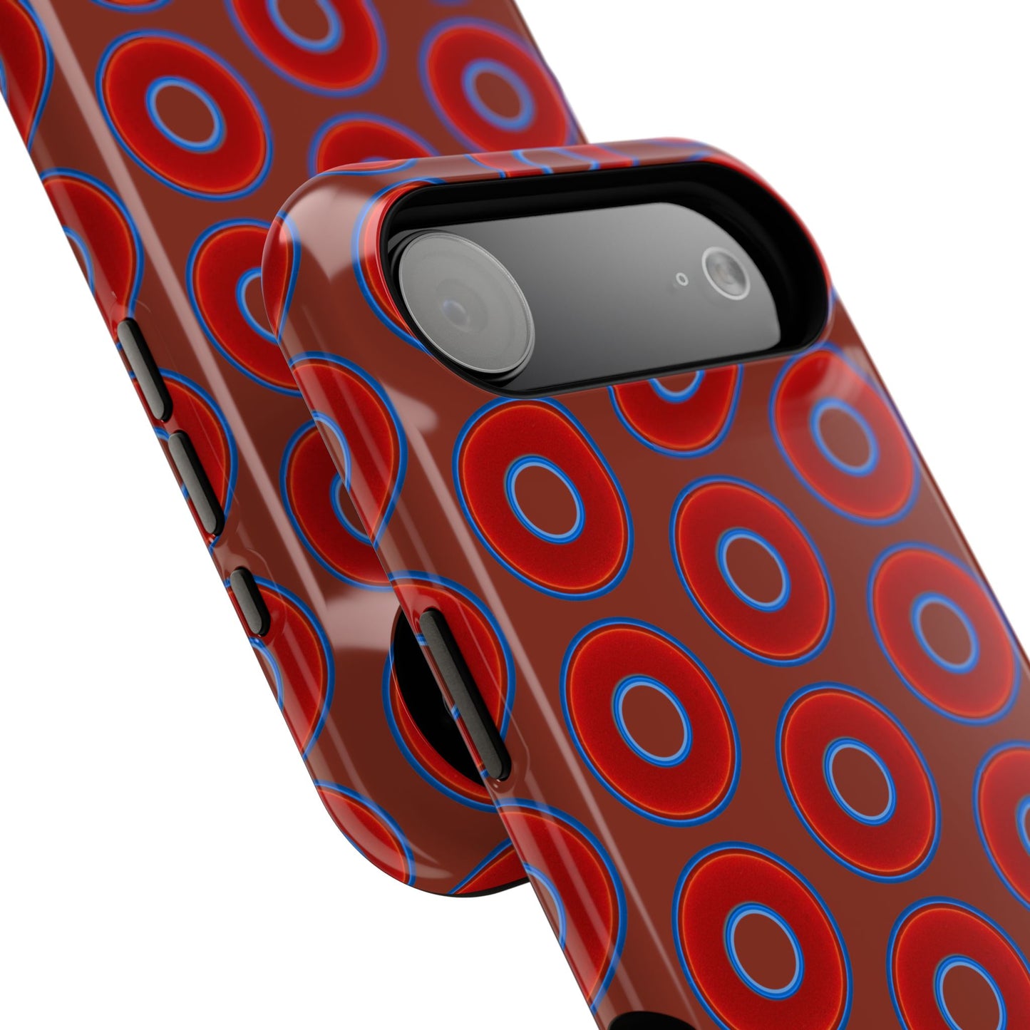 Impact-Resistant Lumpy Donut Case - red vivid donut print w/burnt umber background