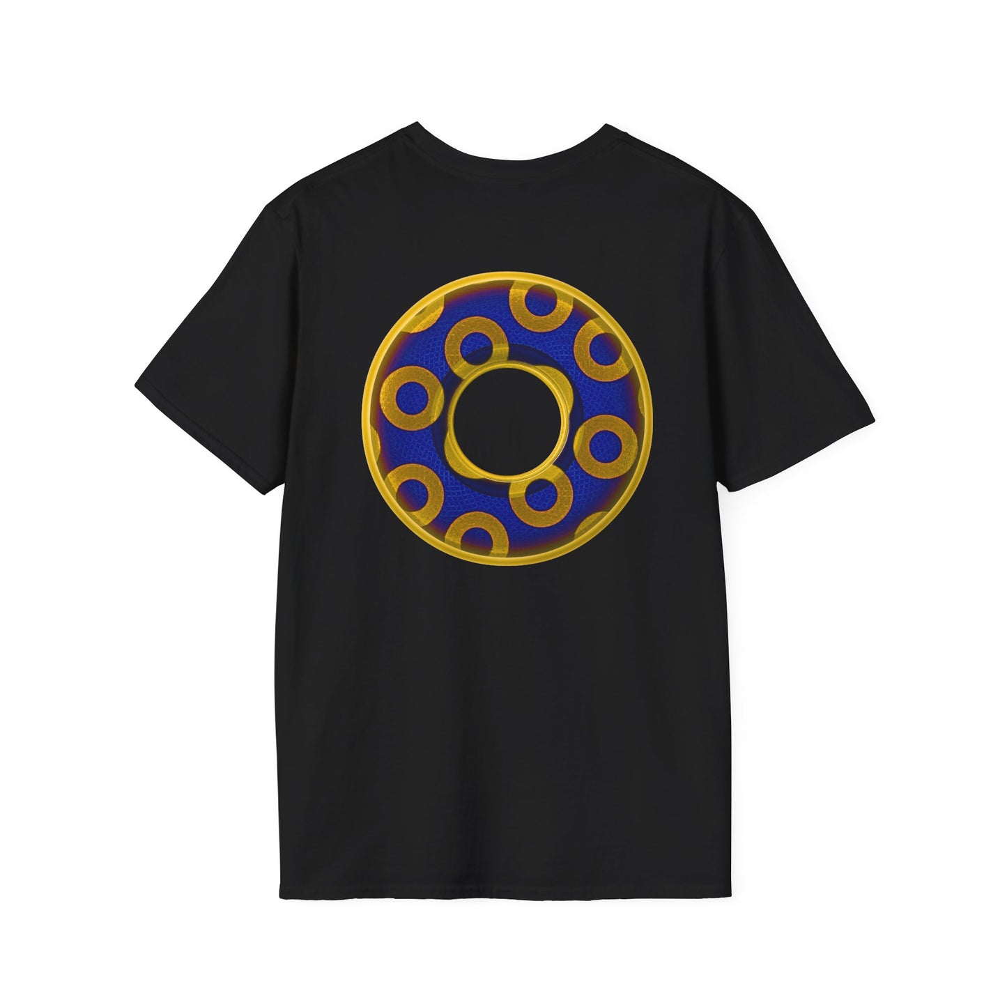 Plain Donuts/Unisex Soft-Style - "Plain Rustic Paradoxical Donuts" - yellow/dark blue donuts