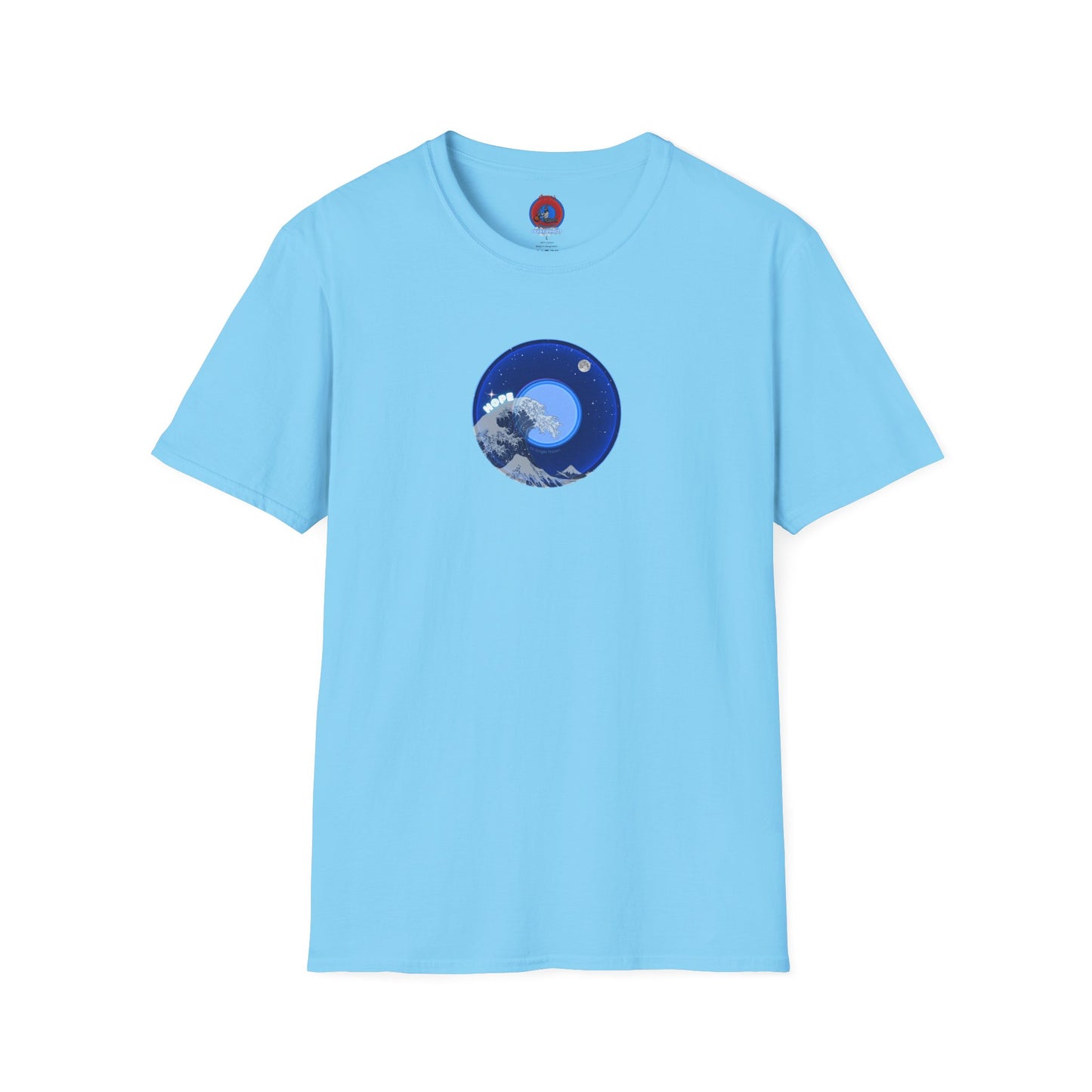 Classic Donut Tee - Unisex Soft-Style - "The Hopeful Waving Donut" - variant 2 - vivid blue donut