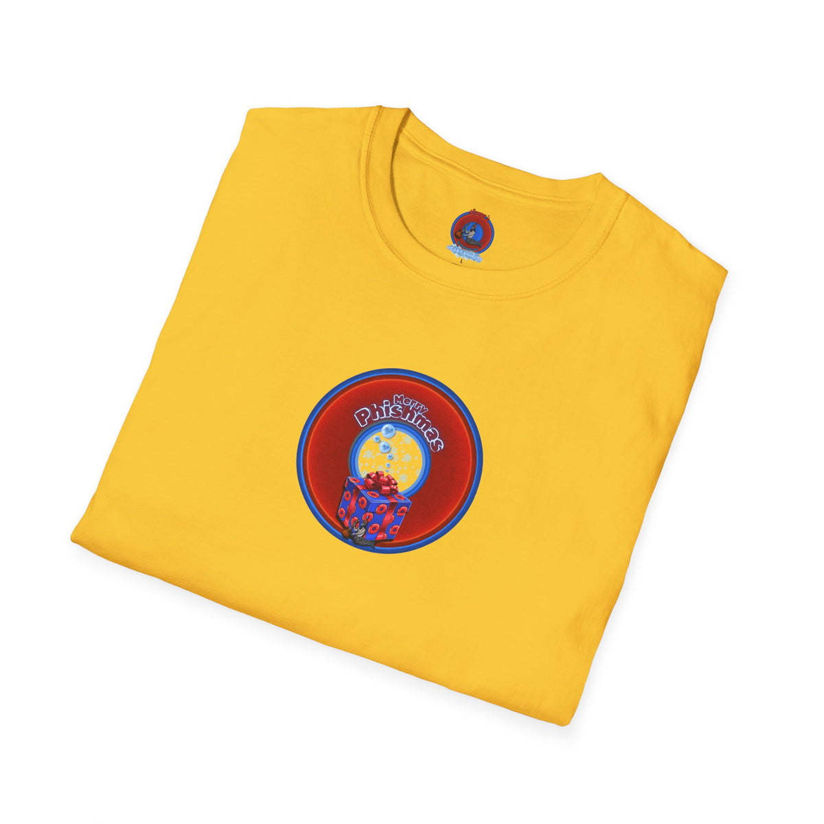 Classic Donut Tee - Unisex Soft-Style - "Phishmas Caroler's Tee " - vivid red/blue donut - variant 3