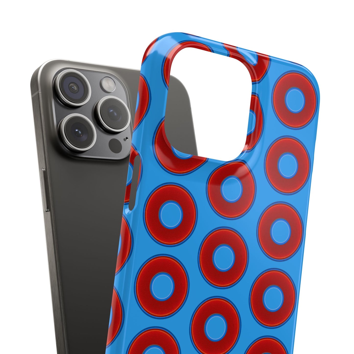 Lumpy Donut Snap Case - red vivid donut print w/sky royal blue background