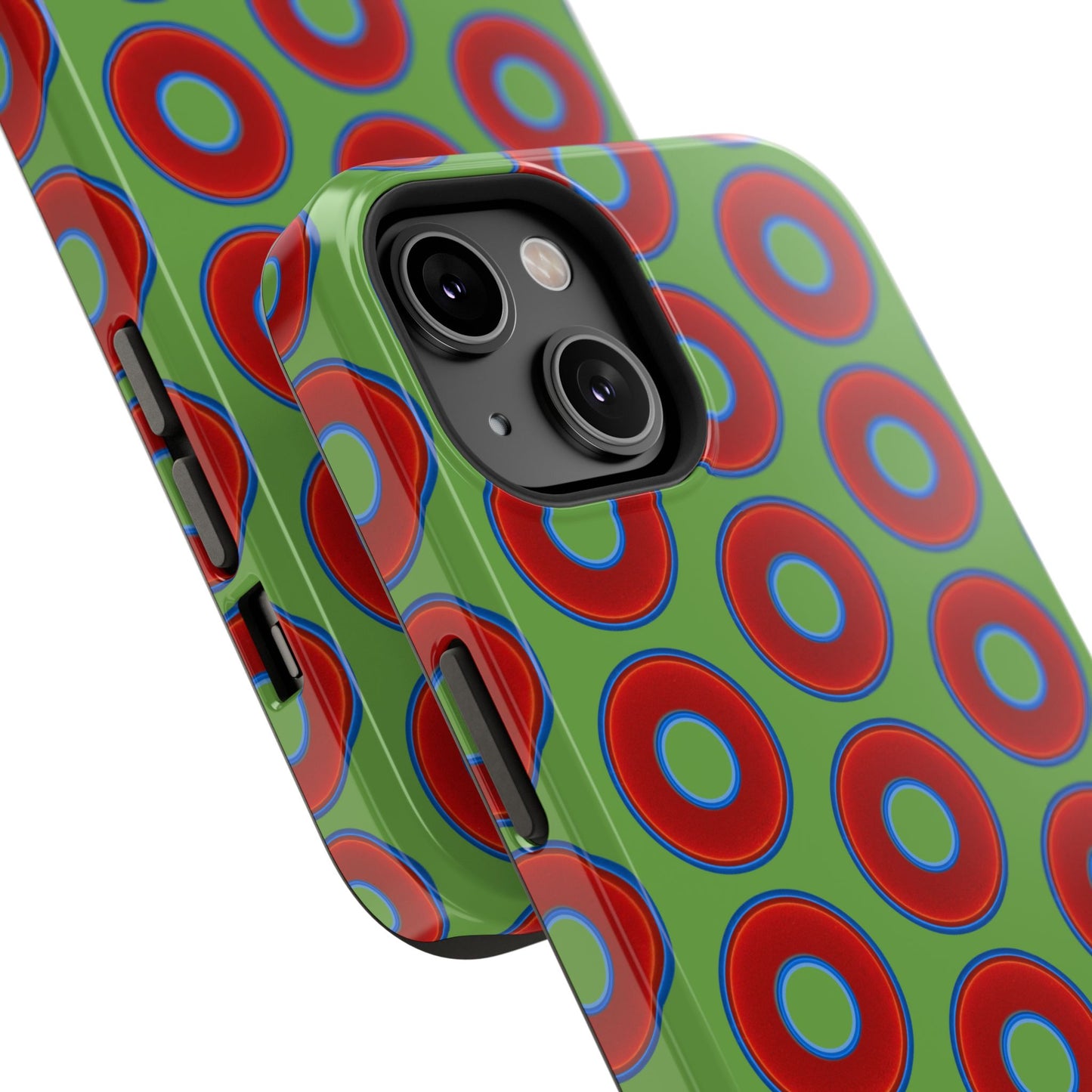 Impact-Resistant Lumpy Donut Case - red vivid donut print w/light green background
