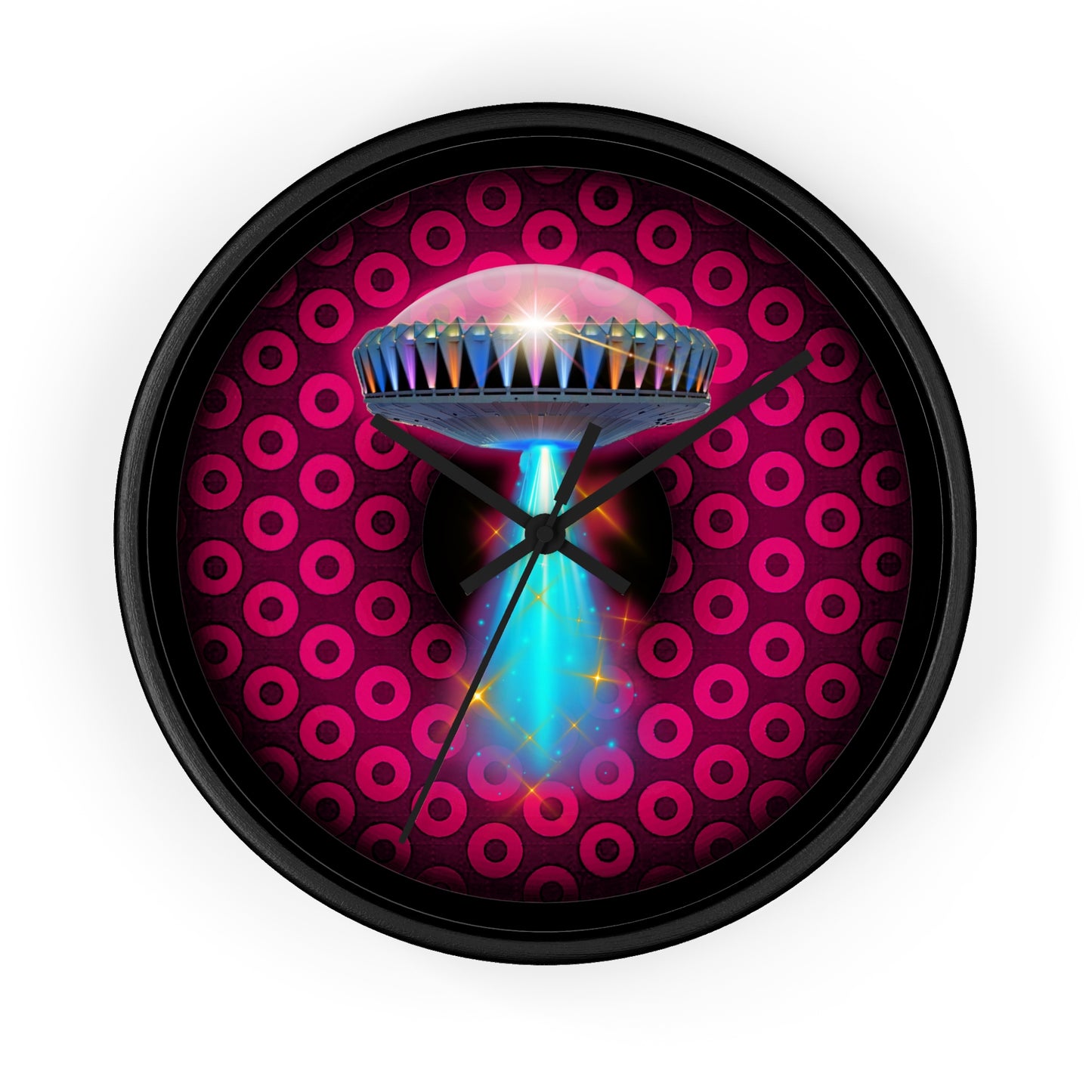 Lumpy Wall Clock - "They Serve Donuts on the Mothership now" - variant 2 - paradoxical dark red/red donut w/black background