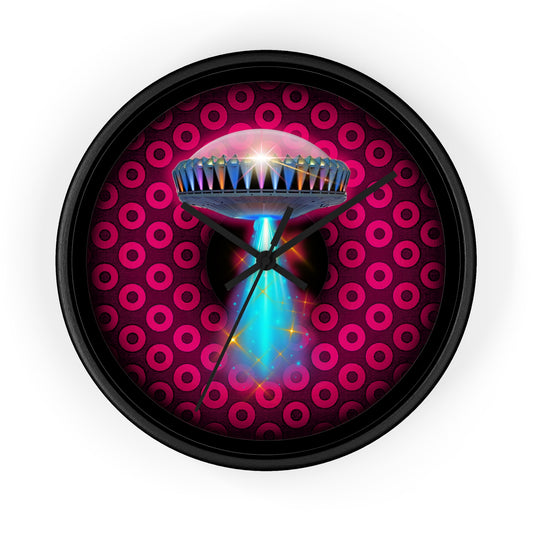 Lumpy Wall Clock - "They Serve Donuts on the Mothership now" - variant 2 - paradoxical dark red/red donut w/black background