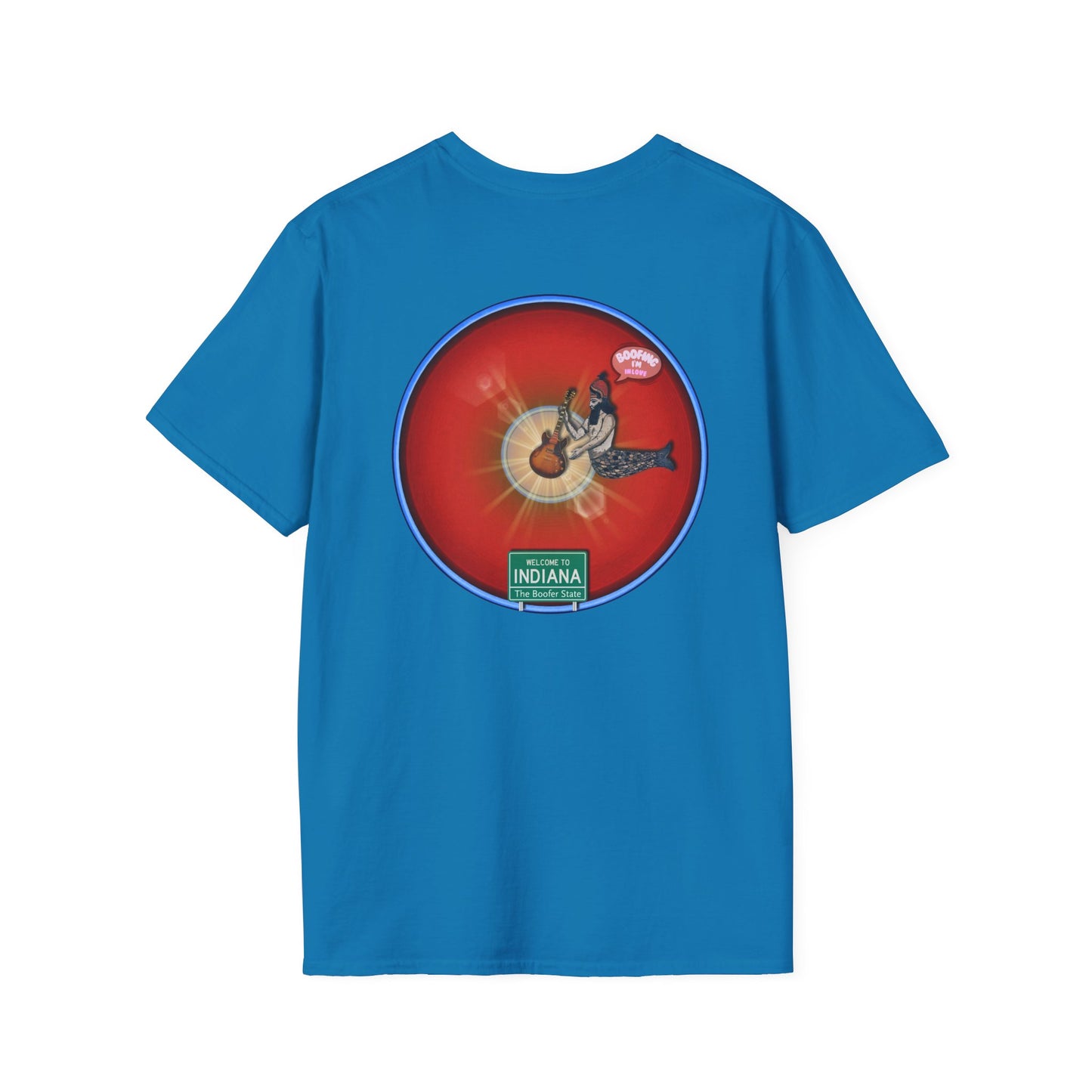 Classic Donut Tee - Unisex Soft-Style - "Indiana is for Boofers" - vivid red/blue plumpy donut - variant 2 - w/sun drop
