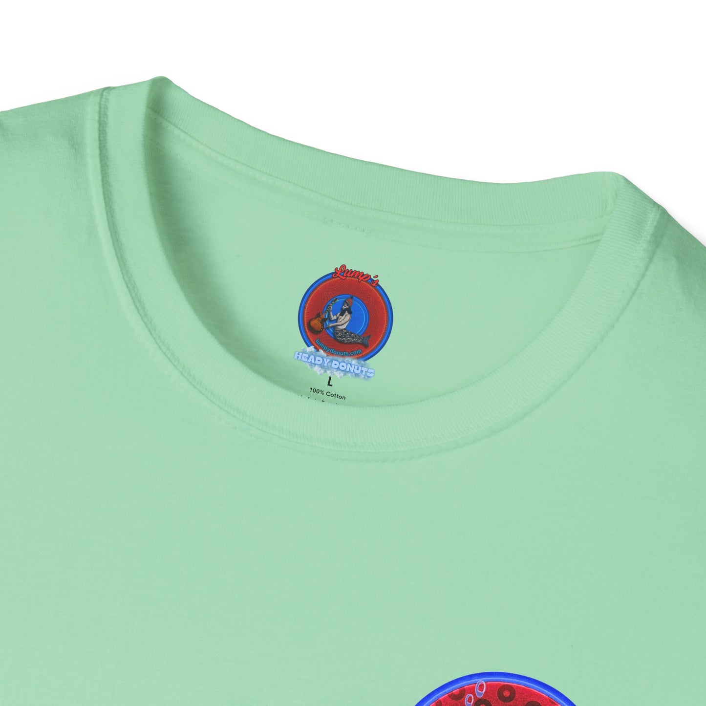 Classic Donut Tee - Unisex Soft-Style - "Cats: The Donut" - paradoxical red/blue widemouthed donut - variant 3