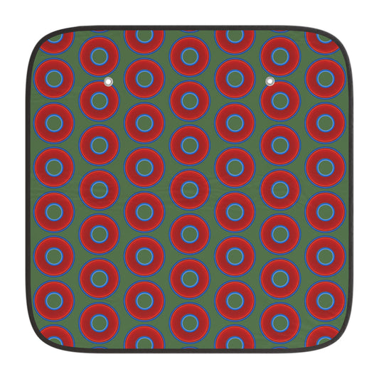 Automotive Donut Sun Shade - red vivid donuts w/dark green background