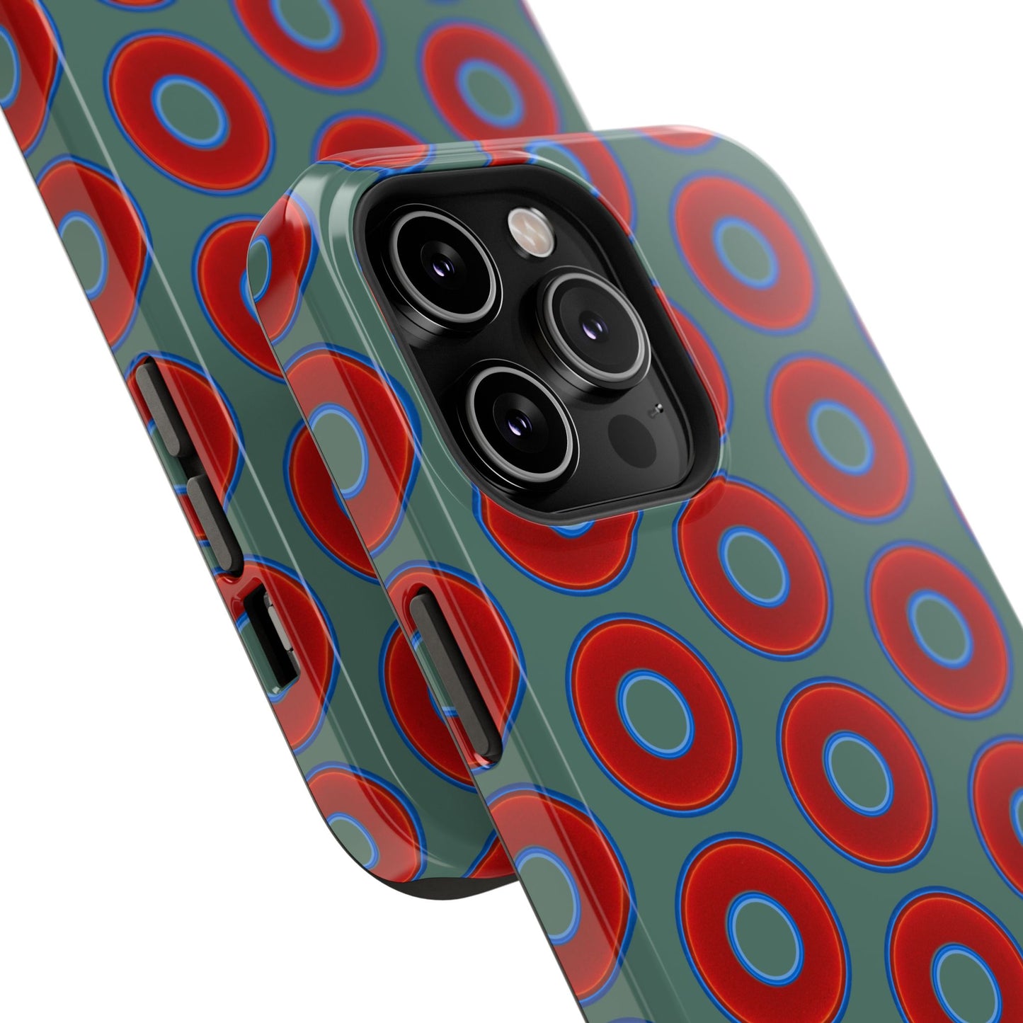 Impact-Resistant Lumpy Donut Case - red vivid donut print w/Fenway green background