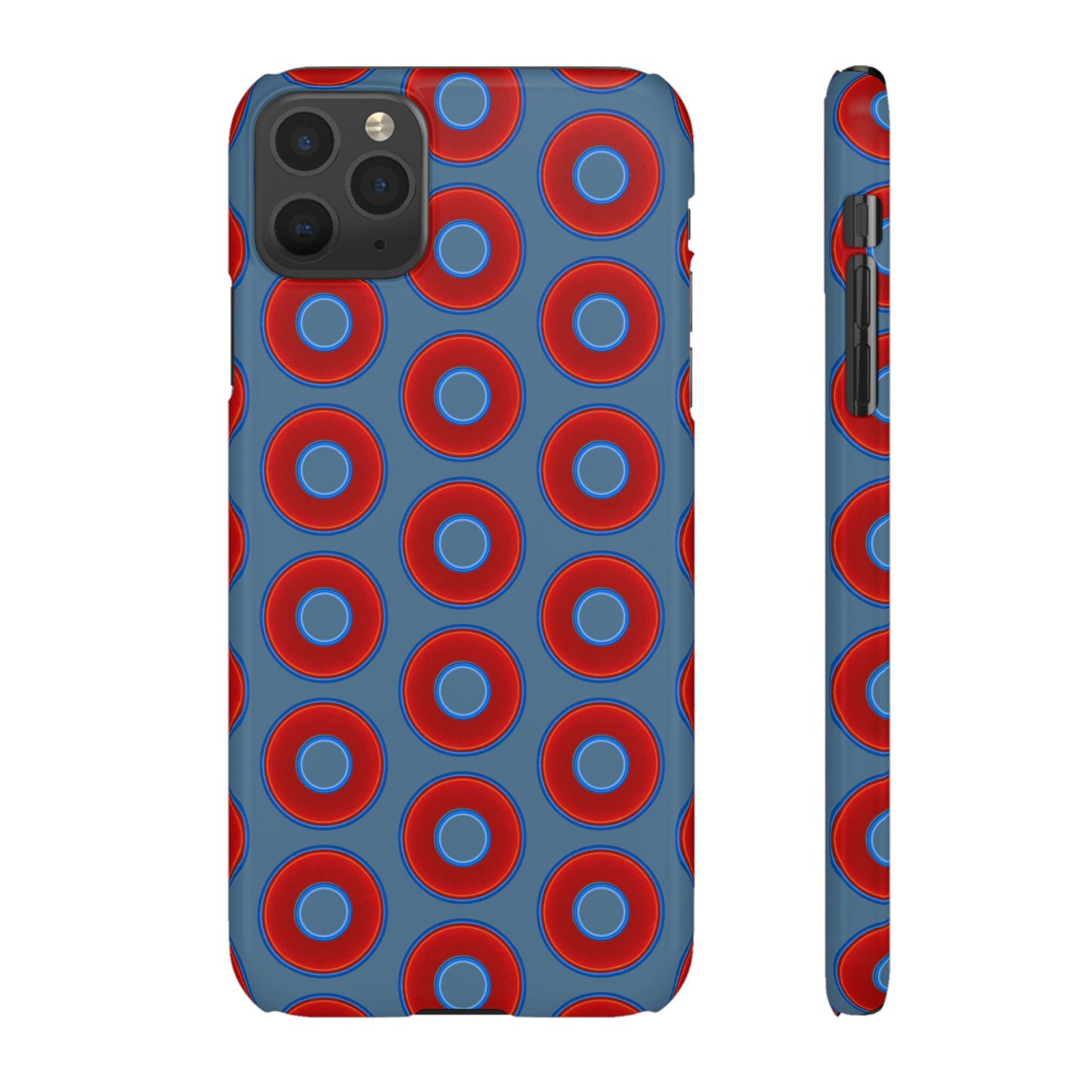 Lumpy Donut Snap Case - red vivid donut print w/steel blue background