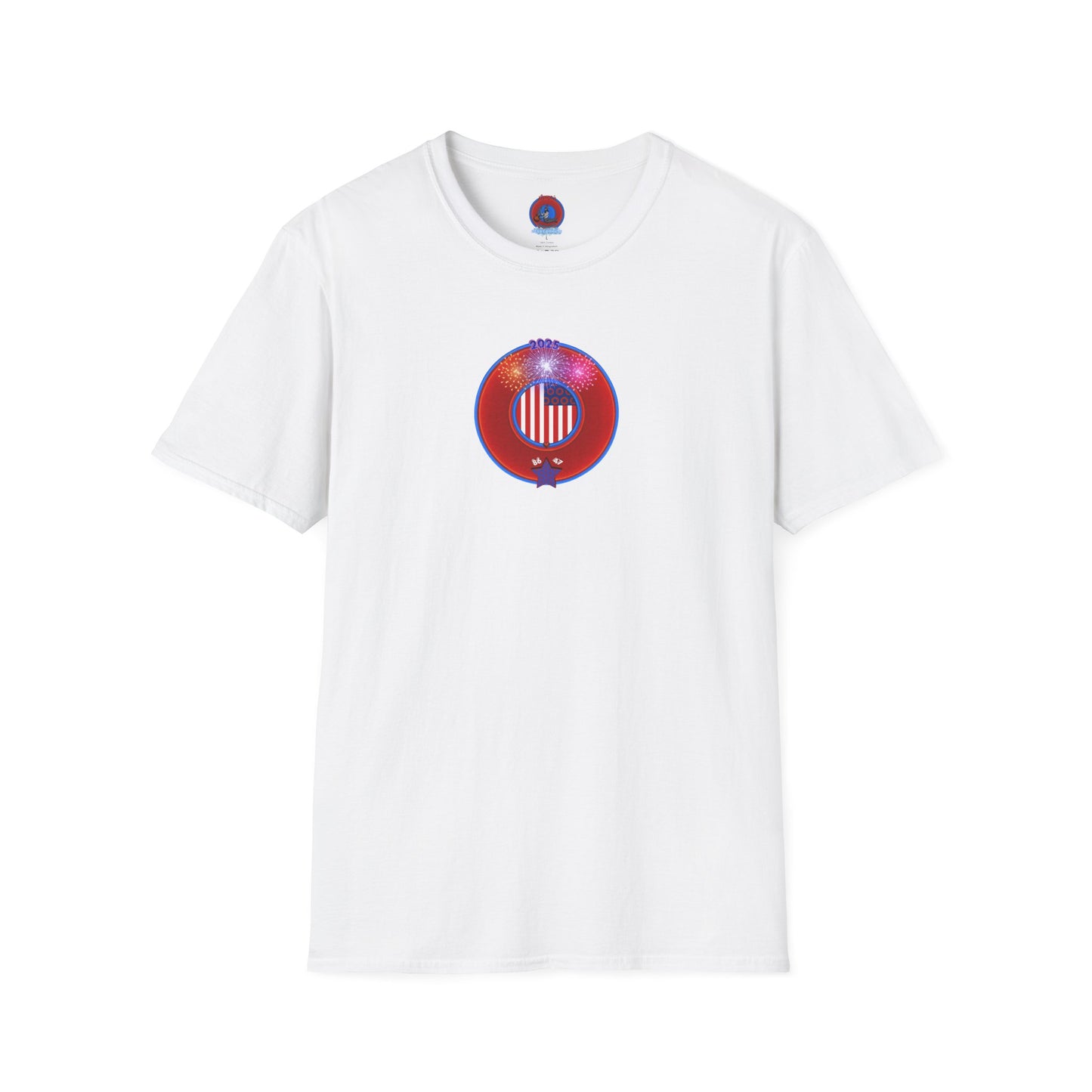 Classic Donut Tee - Unisex Soft-Style - "One Indivisible Donut" - vivid red phreedom donut - w/fireworks - variant 3