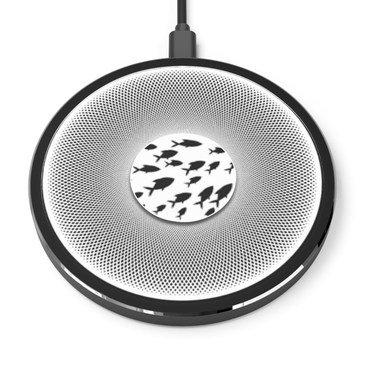 The Flow - Wireless Lumpy Donut Chargers - "Swimming By this Donut Charger" -black/white phatty donut w/black background - variant 3